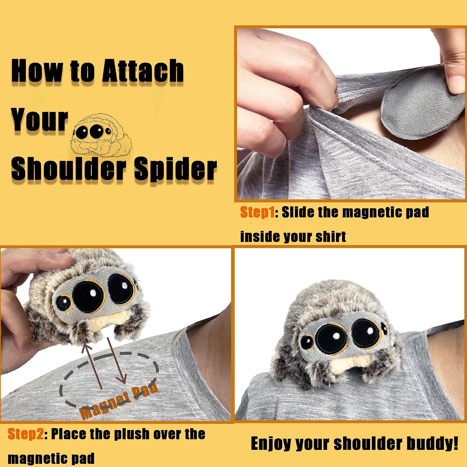 Spider Shoulder Plush, Spider with Big Eyes Fluffy Stuffed Animal Toy Doll Accessories Costume for Adults