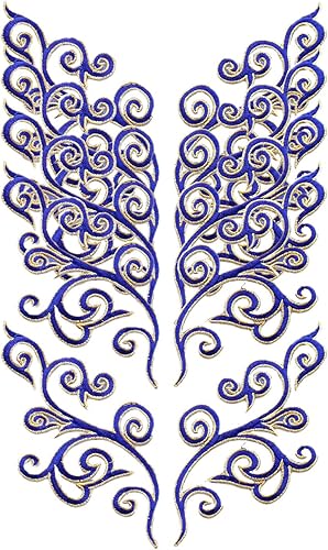 Miniatura 9 de 5 pares de parches bordados barrocos de lujo con remolinos para planchar, insignia de desplazamiento con ribete dorado para vestido de boda,