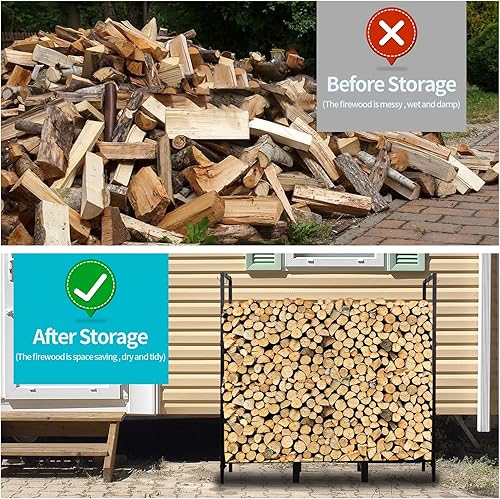 Miniatura 4 de 4FT(H) X 2.7FT(W) Firewood Rack Outdoor Indoor Holder for Fireplace Wood Storage, Firewood Storage Brackets Kit, Heavy Duty Logs Stand Stacker
