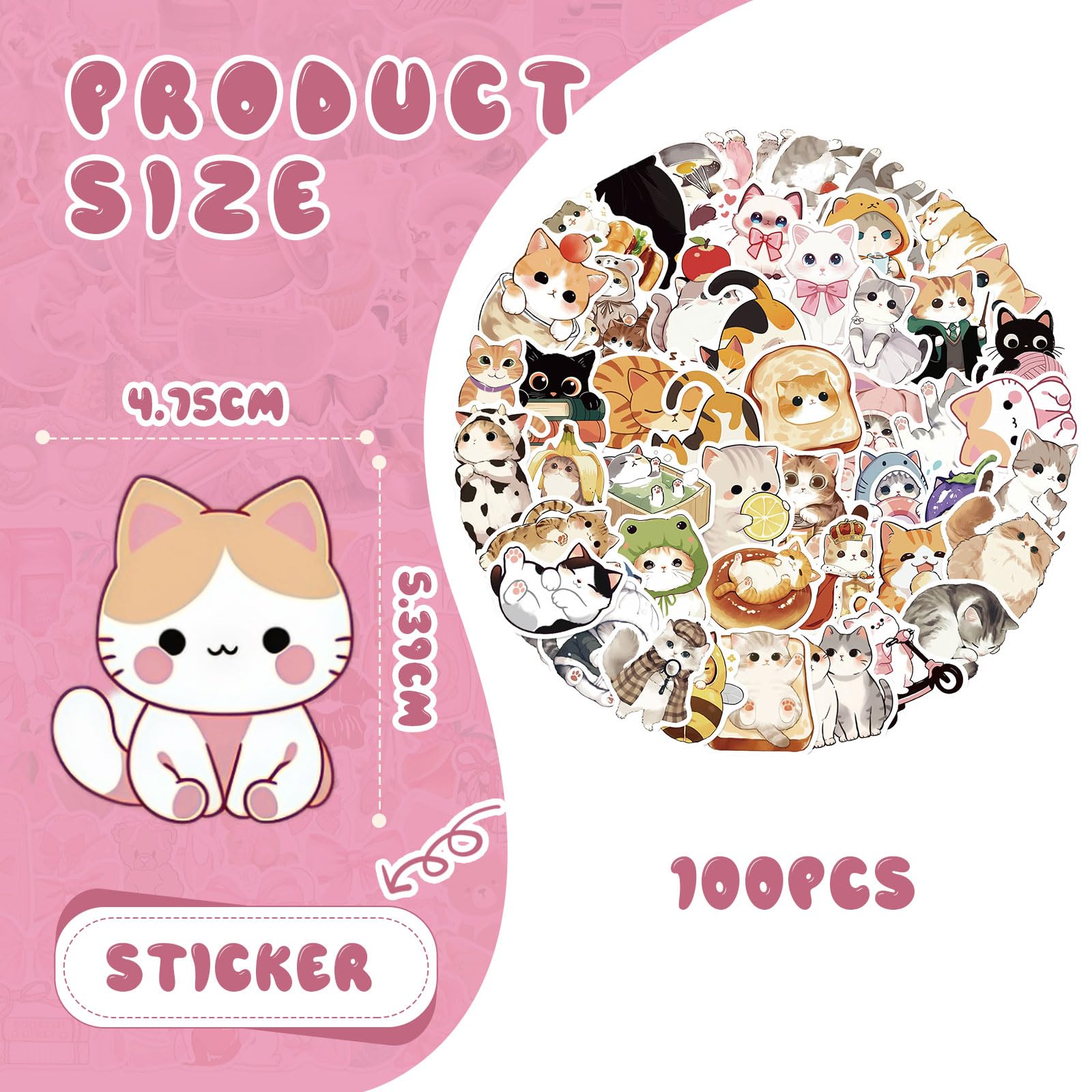 100 Pegatinas Dulces De Gatos, Divertidas para Adultos Y Adolescentes, Etiquetas Kawaii De Gatitos para Botellas De Agua, Portátiles, Guitarras, Maletas, DIY — view 2