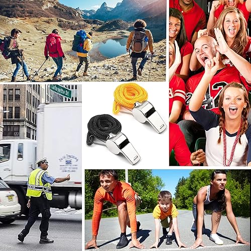 Miniatura 7 de SANNIX Paquete de 6 silbatos de acero inoxidable con cordón, entrenadores, árbitros deportivos, silbatos para fútbol, baloncesto, entrenamiento,