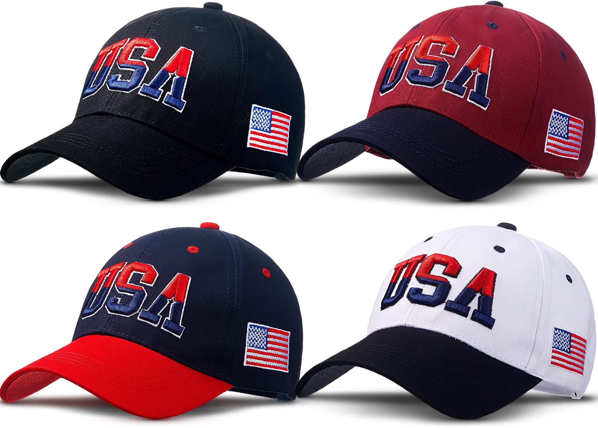 4 Pieces Usa Hats for Men American Flag Baseball Cap Usa Flag Patriotic Tactical Hat Adjustable Embroidered Dad Hat for Men Women Teens, Classic Colors, One size