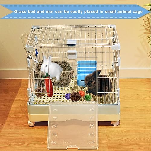 Miniatura 7 de kathson Cama de hierba de conejo, portátil, hecha a mano con paja natural, ligera, protección para patas, nido de animales pequeños, juguetes