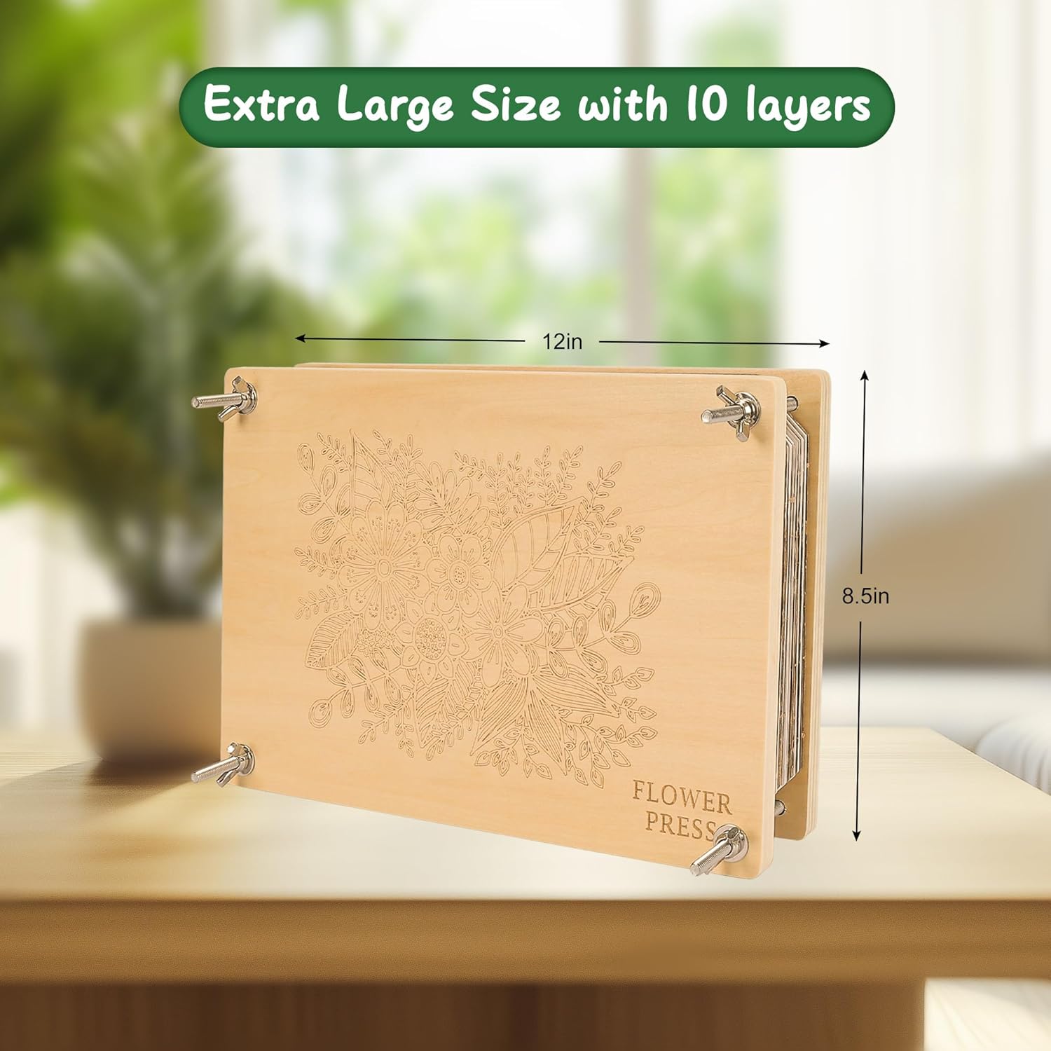 Wooden Flower Press Kit for Drying Flowers & Leaves | 11.8 x 8.3 Inch, DIY Nature Craft Flower Pressing for Kids Adults, Artists