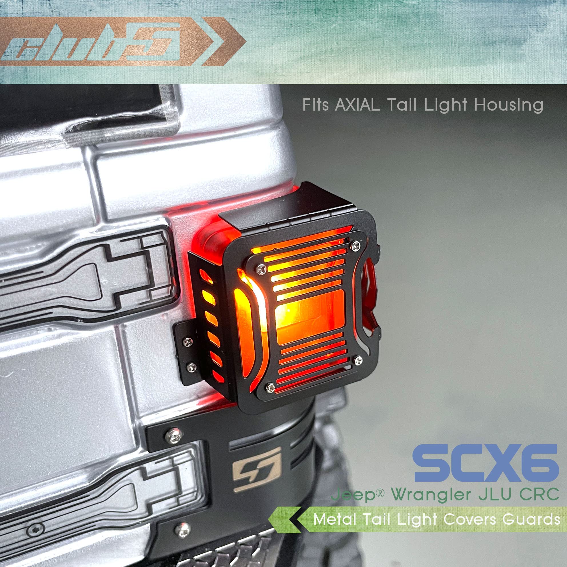 Club 5 Racing Stainless Steel Tail Light Guard for SCX6 Jeep JLU Wrangler