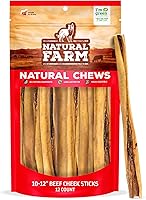 Vista 1 de Natural Farm Palitos masticables de mejilla de buey, 10-12 pulgadas (paquete de 12) - Mejor alternativa a los palitos Bully, 100% mejillas naturales
