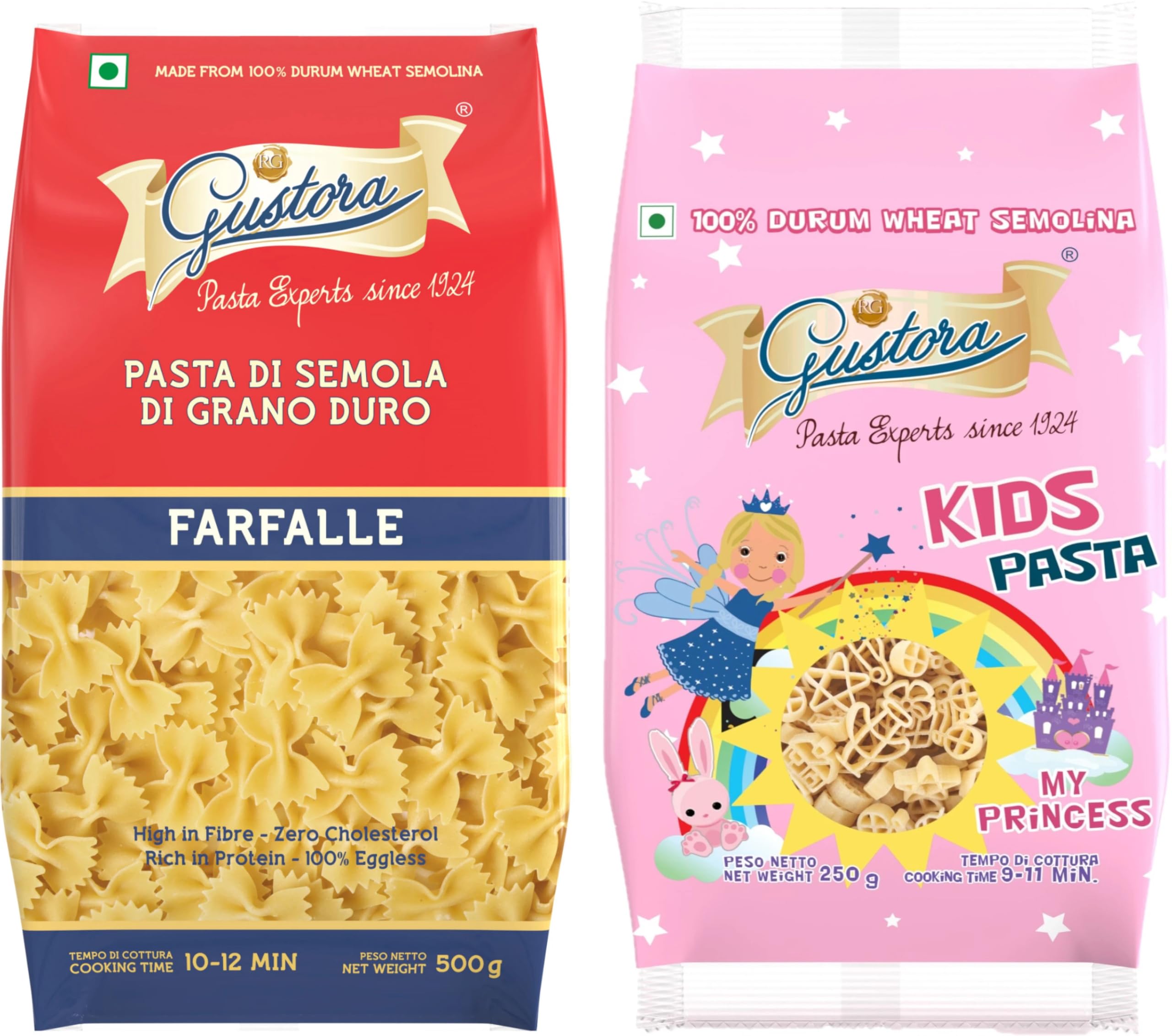 GUSTORA Combo of Farfalle Pasta & Princess Assorted Kids Pasta (Combo of 2) I Italian Pasta Combo I Made of Durum Wheat I Vegetarian I Rich in Protein & Fibre I No Trans-fat - 750gm-image-5