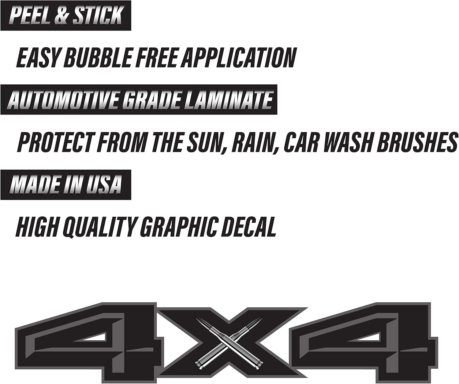 4X4 Decals Black Bullet Bedside Truck Stickers (2015, 2016, 2017, 2018) - Set of 2