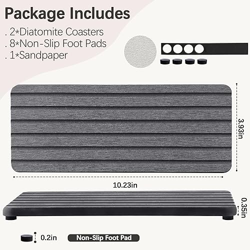 Miniatura 48 de 2 posavasos rectangulares de diatomita absorbentes de agua, diseño ranurado, piedra absorbente de agua utilizada para jabones de manos, plantas