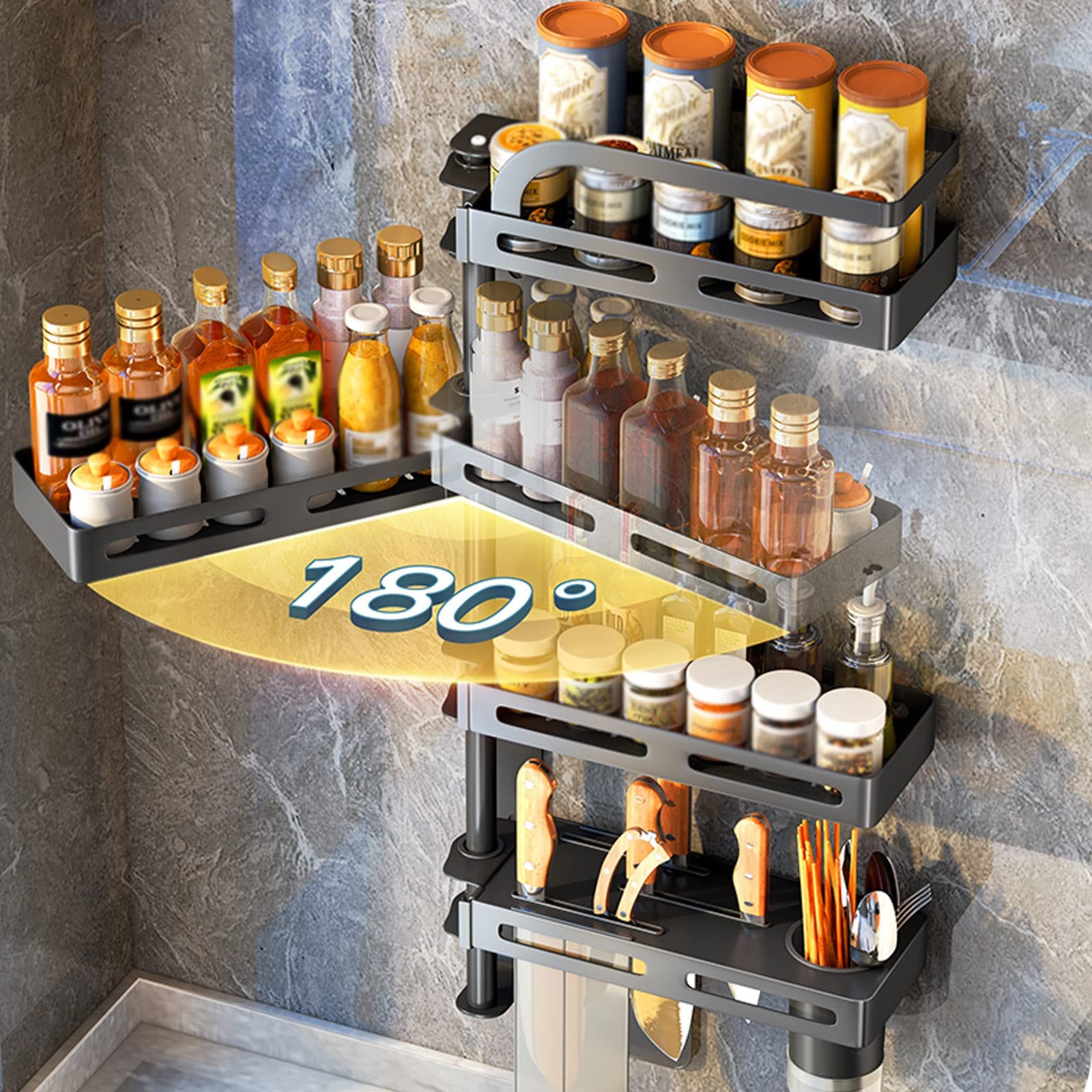 Amazon｜4段スパイスラック、金属製スパイスラック、壁掛けスパイス