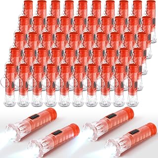 Jexine 50 Pcs Mini Flashlight Keychains Bulk with Lanyard Portable Plastic LED Key Chains Flashlights Small for Night Reading Emergency Hurricane Camping Hiking Party Favors(Red,Simple)