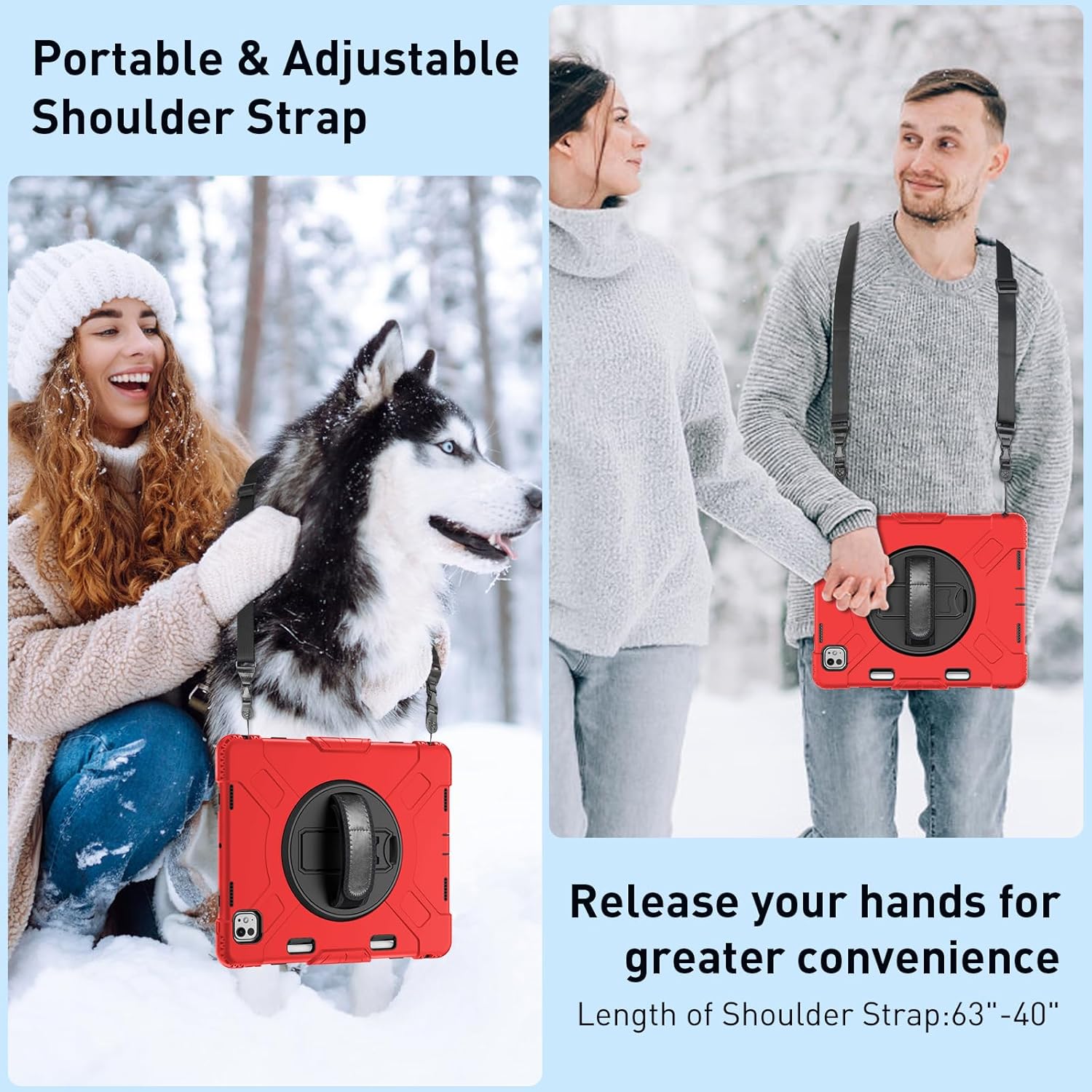 SUPFIVES Case for iPad Pro 13 Inch 2024 (7th Gen), with Screen Protector/Shoulder Strap/Pencil Holder/Handle/Rotating Stand, Red