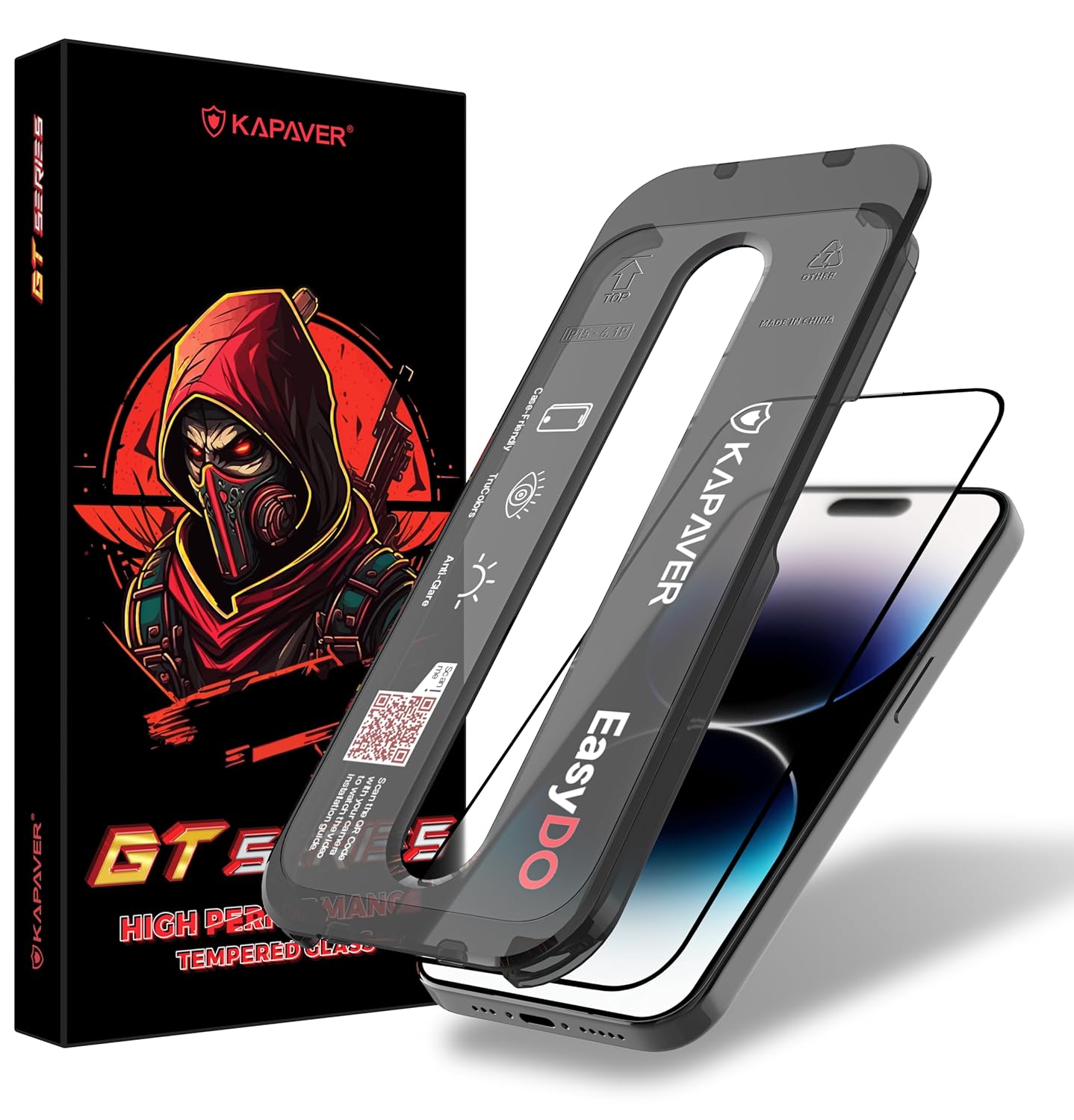 KAPAVER GT Series Matte Tempered Glass Screen Protector Guard for iPhone 14 Pro [Edge-to-Edge] [Ear Piece Mesh] [1-Pack with EasyDO Applicator]