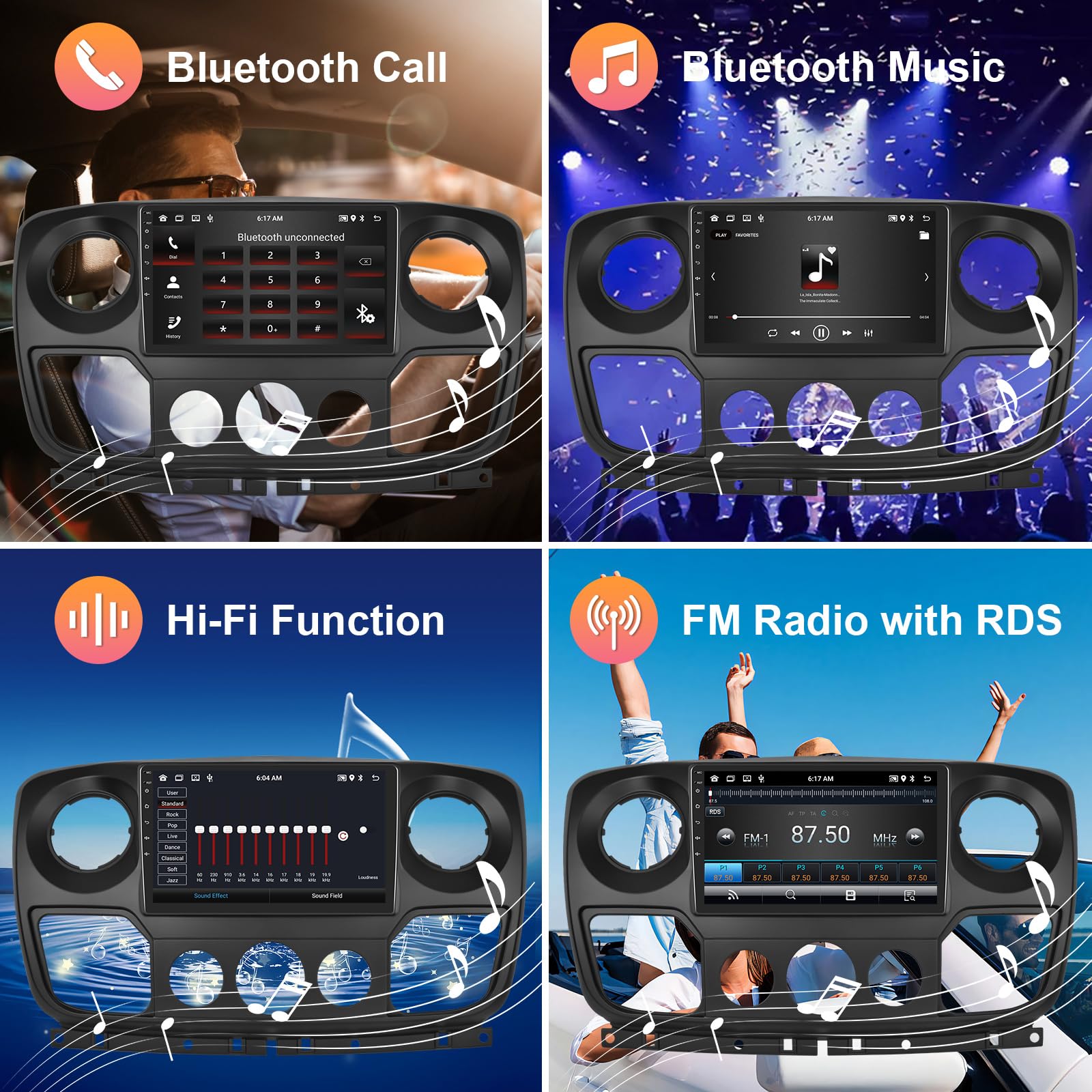 Hodozzy 2G+64GB Android Autoradio pour Opel Movano 2 Renault Master 3 Nissan NV400 2010-2021 Carplay Android Auto, Écran Tactile 10,1 Pouces, WiFi GPS, Bluetooth, FM/RDS Radio Voiture 2 Din + Caméra