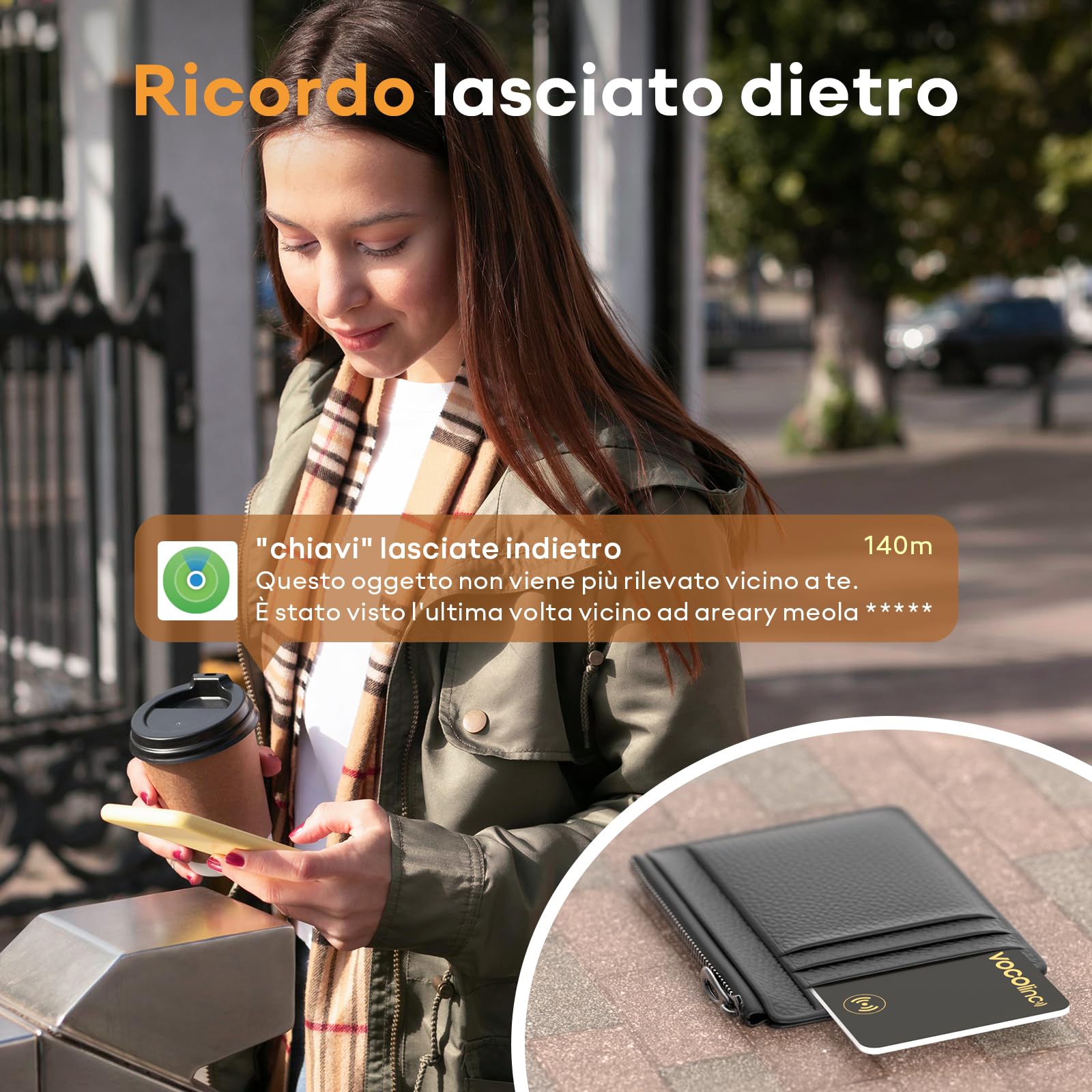 VOCOlinc Wallet Tracker, Slim 1.6mm Localizzatore Portafogli Compatibile con Apple Dov’è (solo iOS, NON per Android), Smart Air Bluetooth Card Tag Trova Oggetto per Bagaglio/Valigia/Passaporti, Nero