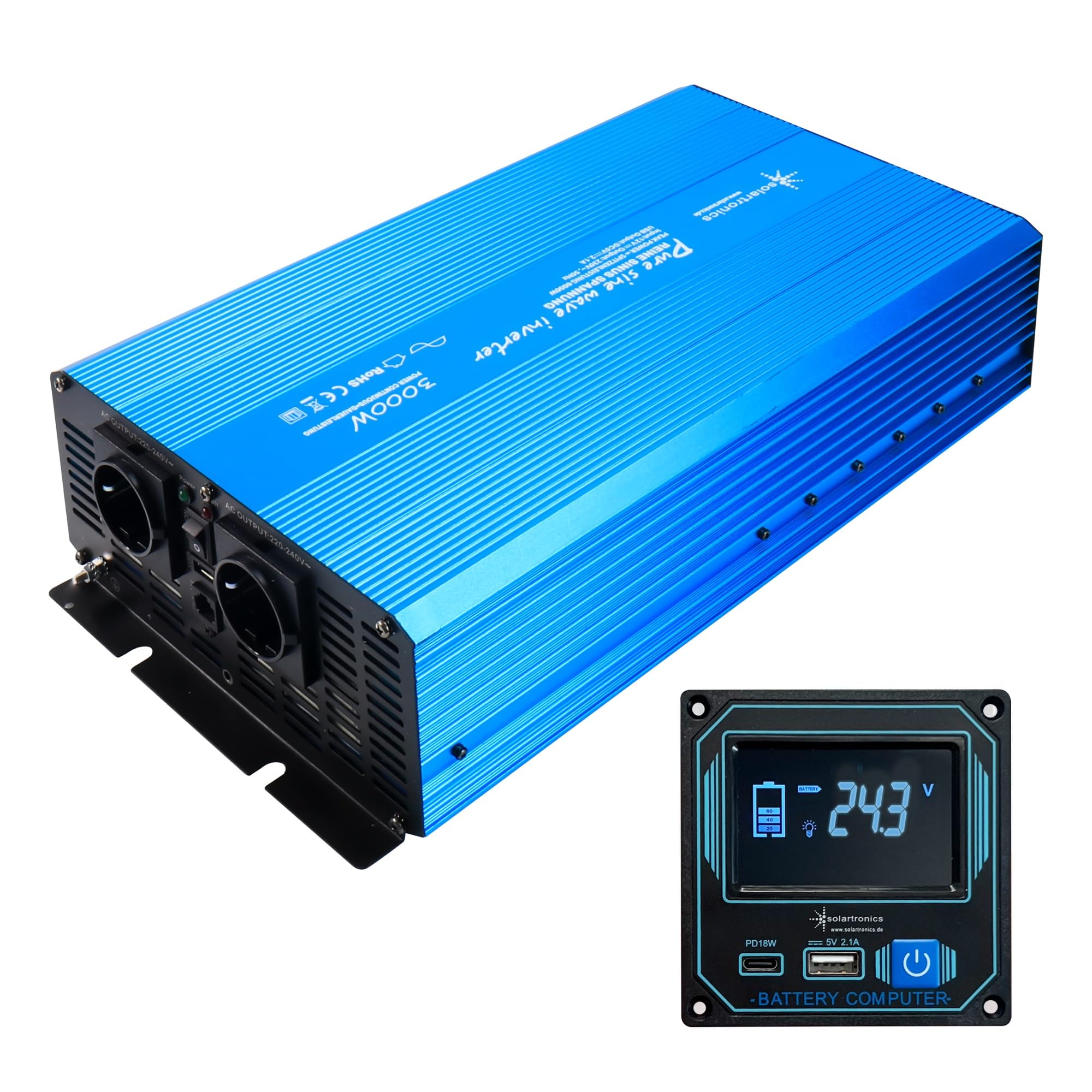 SOLARTRONICS TS3000 przetwornica napięcia, 24 V, 230 V, 3000/6000 W, czysty falownik sinusoidalny 24 V na 220 V z pilotem zdalnego sterowania