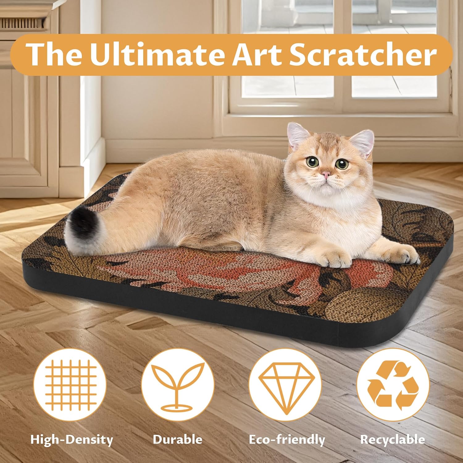 2 Pack Art Cat Scratcher, Wall-Mountable Cat Scratch Pad, Cat Wall Scratcher 16.7x11x1 Inch Cat Scratching Board for Indoor Cats Toy (Hummingbird & Flower)