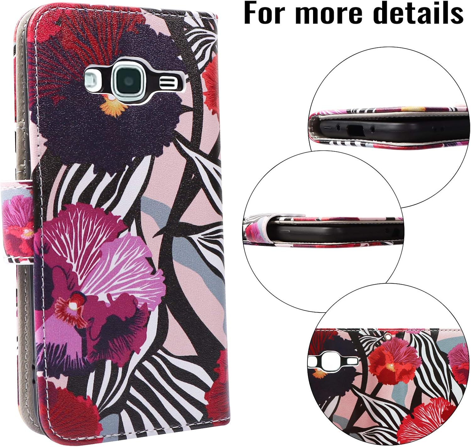 UrSpeedtekLive J3 2016 Case, Galaxy J3 V Case, Premium PU Leather Wallet Case Cover with Strap Card Slots Flip Magnetic Closer and Kickstand for Samsung Galaxy J3 2016,Zebra Leaf