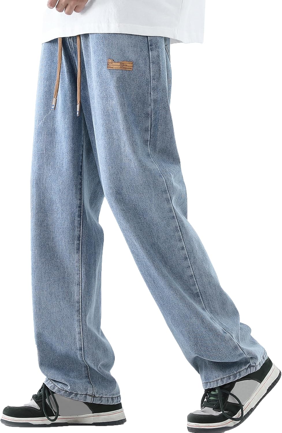 DOSLAVIDA Men's Regular Fit Straight Leg Jeans Casual Drawstring Elastic Waist Denim Pants Lightweight Carpenter Jean