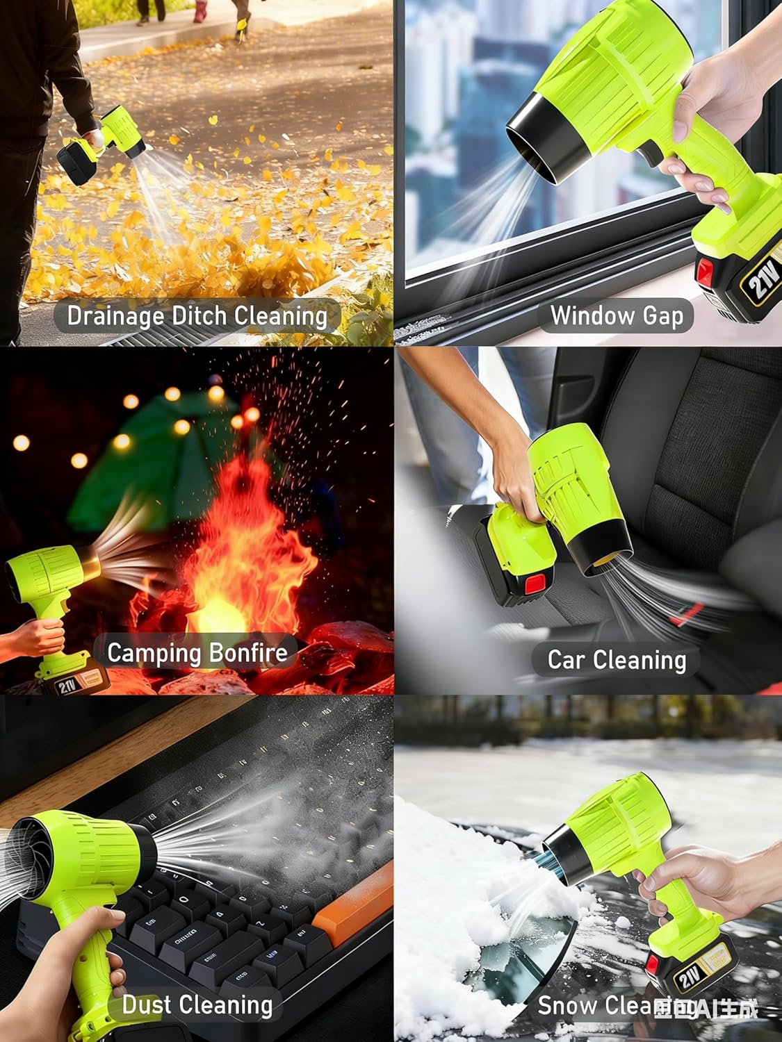 Bullseye Blower Hand Held Leaf Blowers Cordless with Batterys and Charger, Small Portable Mini Turbo Jet Blower for Makita 18V Battery Electric Powered Lightweight Lawn Car Yard Snow Tool(Green)