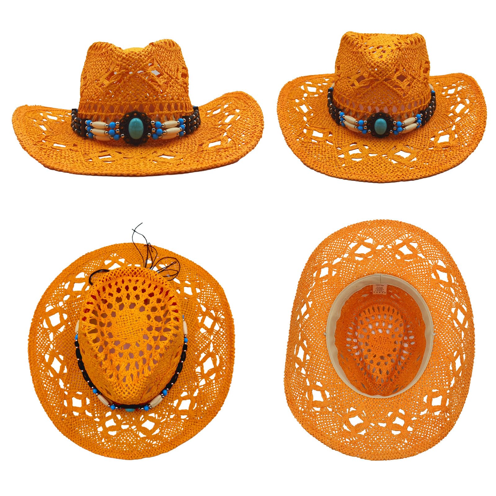 Lifup Cappello da Cowboy in Paglia con 4 Pezzi Cintura, Tesa Larga Anti-UV Cappello da Cowgirl Leggera per Donna Uomo