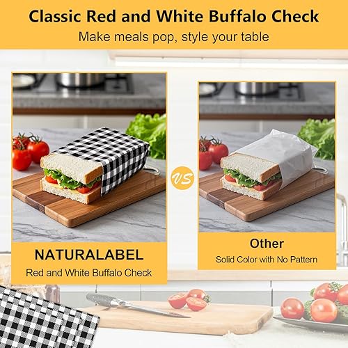 Miniatura 5 de NATURALABEL 100 piezas de papel encerado, 12 x 12 pulgadas, papel a cuadros blanco y negro a prueba de grasa, para revestimientos de cestas,