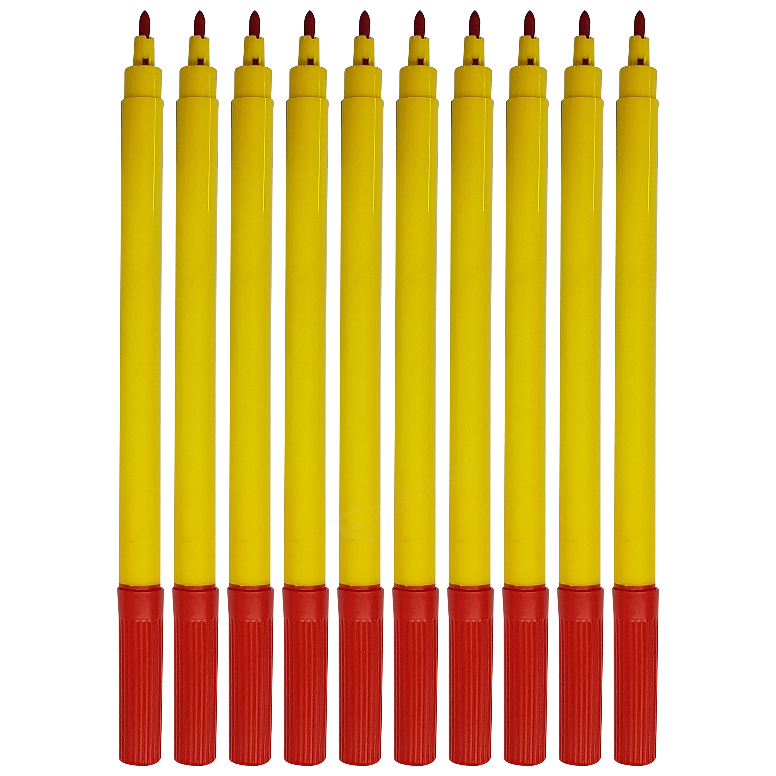 STIC ColourStix Felt Tip Pens, RED, Pack of 50, Fine Fibre Pens, Write Colour Draw Sketch, School Office Home, 1 x PATEL Black Ball Pen