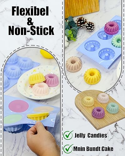 Miniatura 3 de Jello Molds - 3 moldes de silicona para tartas de tubo estriado, 6Cavity Heritage Bundtlette molde de silicona para hornear moldes antiadherentes