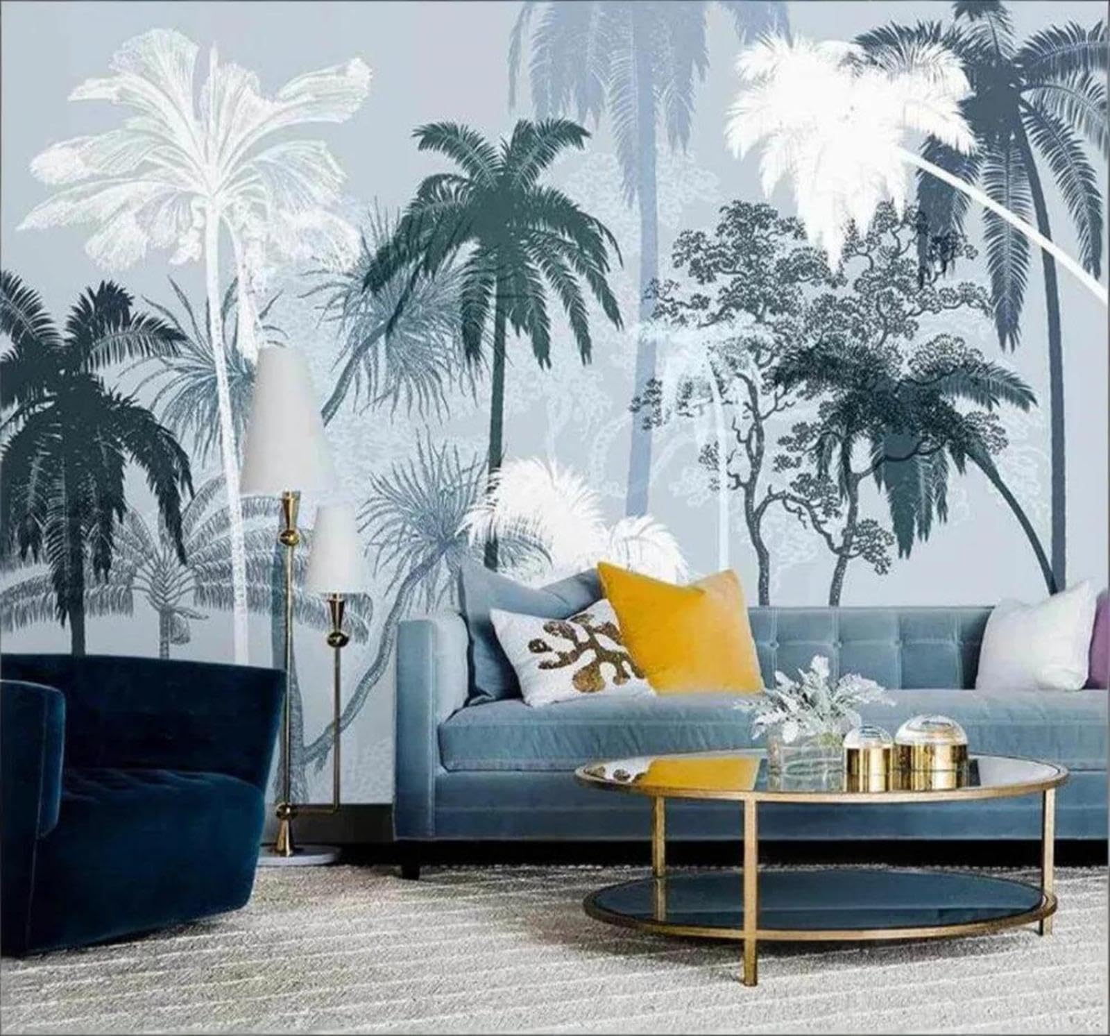 Tzxztt Vintage Hand Drawn Tropical Plants Coconut Trees Modern 3D Wallpaper Premium Textured Silk Neutral Tones Material Ideal for Living Room Bedroom-430cm×300cm