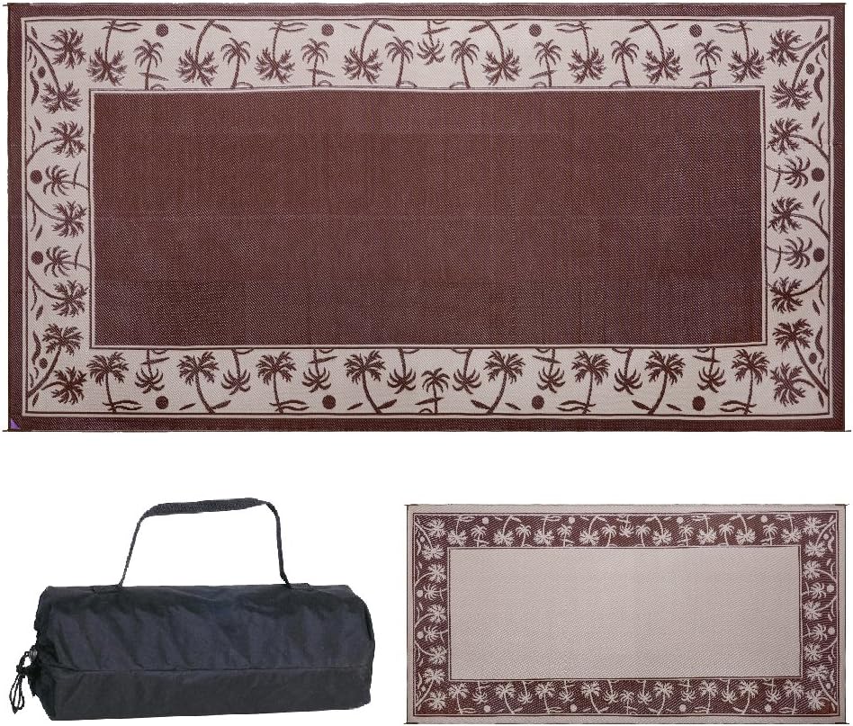 Stylish Camping Outdoor Patio / RV Camping Mat - Palm Tree (Brown/Beige, 9-Feet x 12-Feet) - 209127