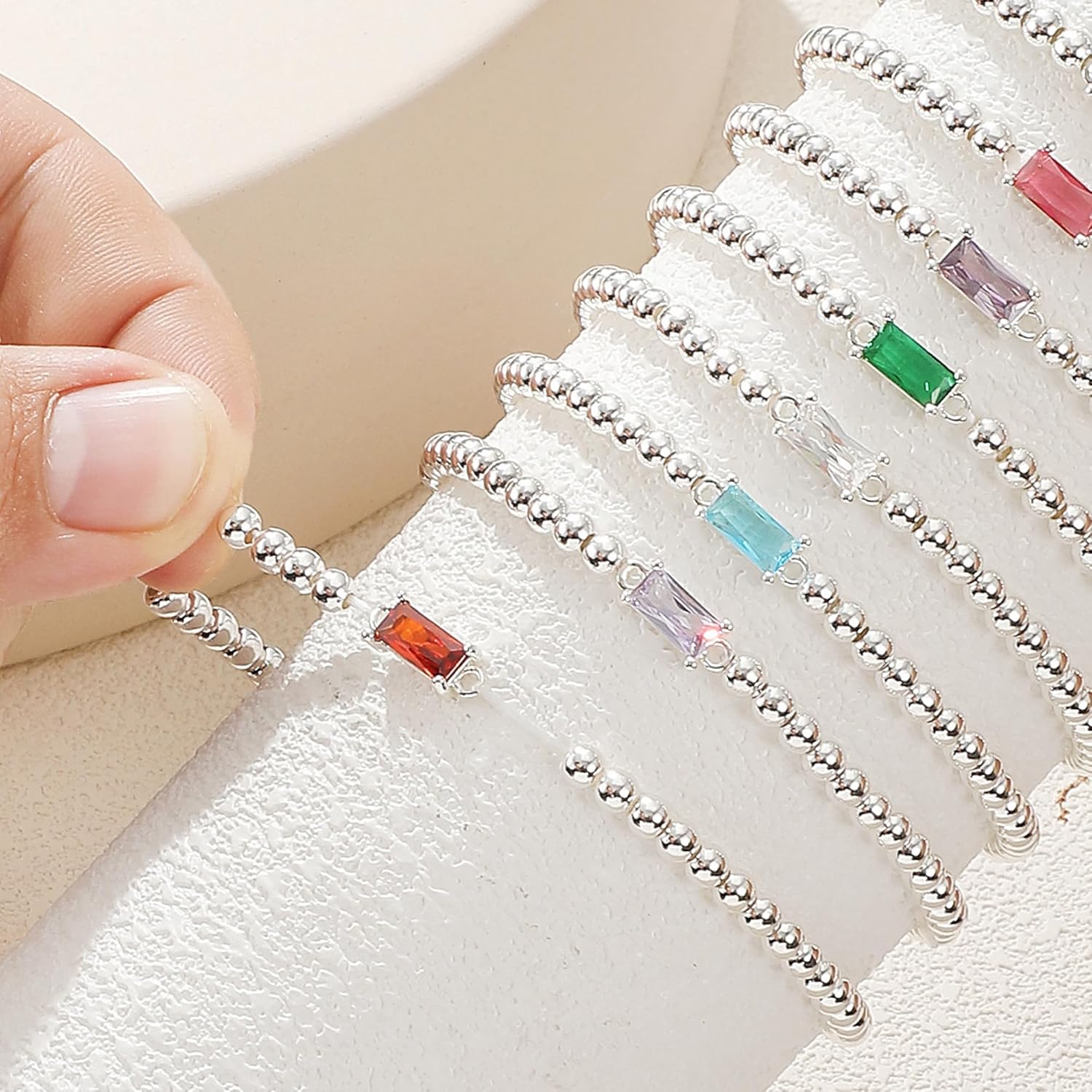 Dainty Birthstone Bracelets for Women - 14K Gold Plated/Silver Bead Bracelets for Women Elastic Gold Bracelet Stackable Bead Stretch Friendship Bracelet Stack for Best Friend Couples Valentines Birthday Gifts Jewelry - Image 4