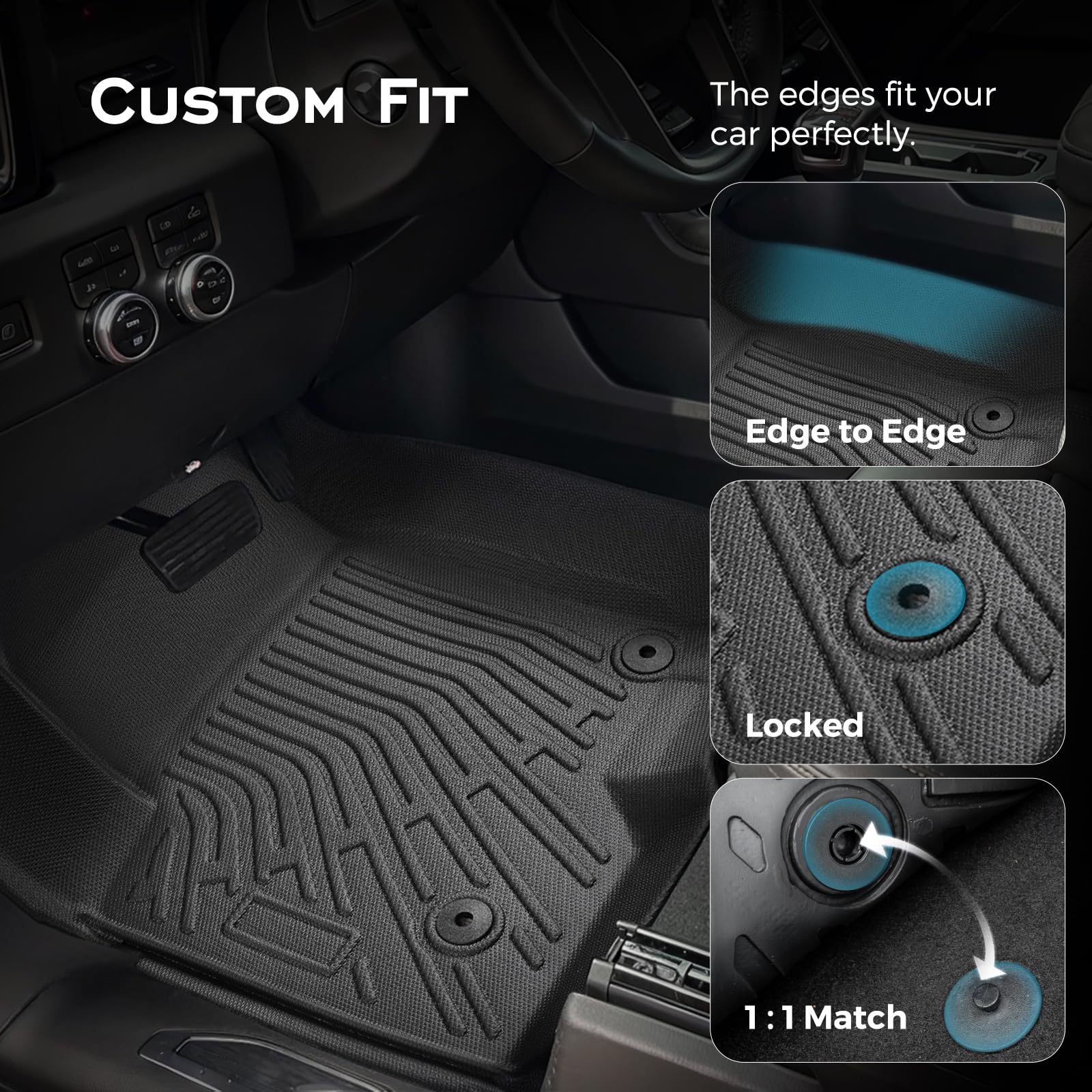 CreekT for Chevy Silverado for GMC Sierra Floor Mats 2019-2025 2026 Crew Cab Only Fit with Rear Under-Seat — view 3