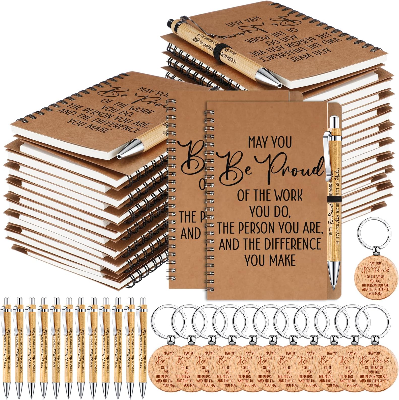 50 Sets Employee Appreciation Gifts Bulk - Motivational Notebooks, Bamboo Pens & Keychains For Medical Staff