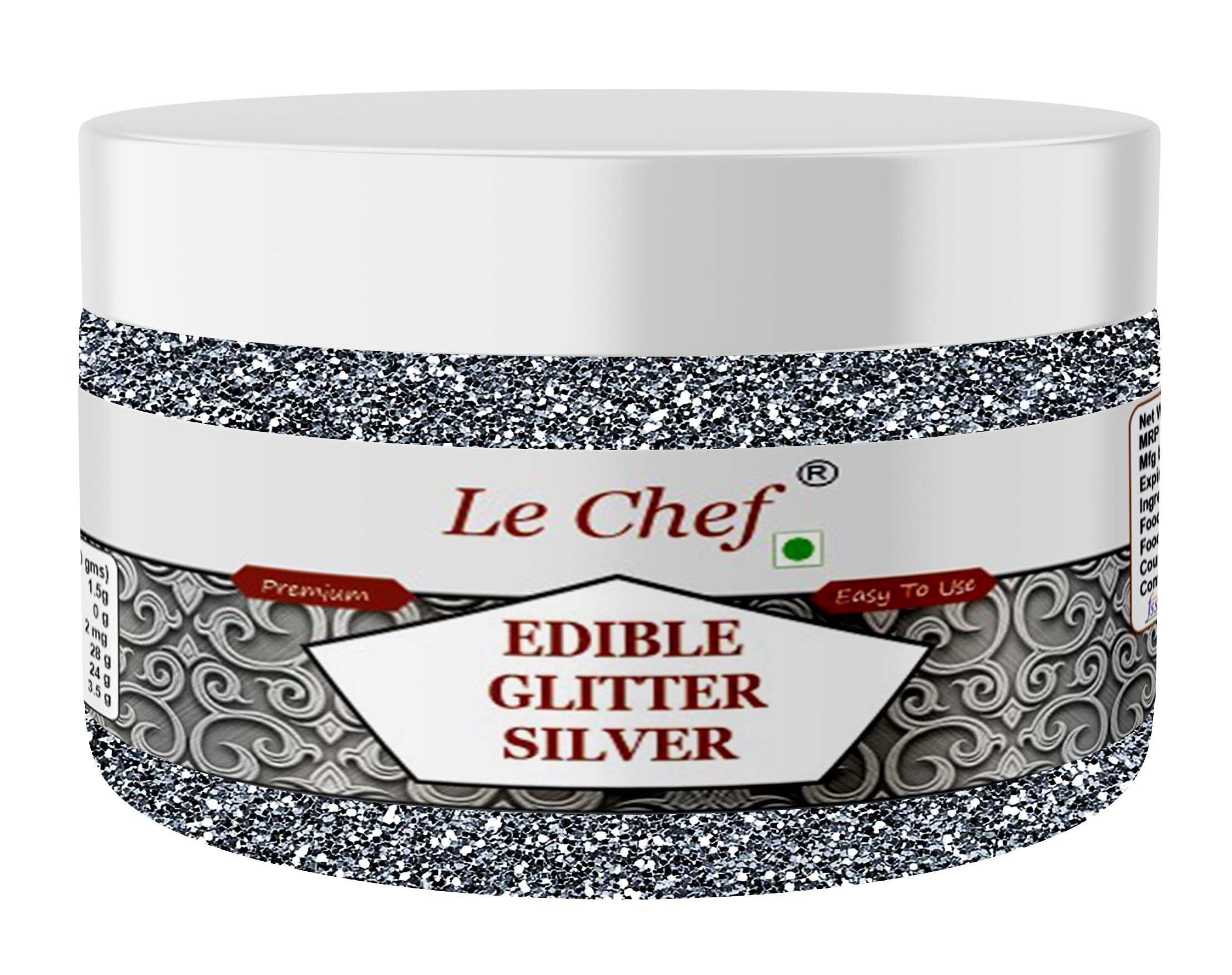 Le Chef 9 gm Edible Metallic Silver Glitter|Best For Baking & Cake Decoration|