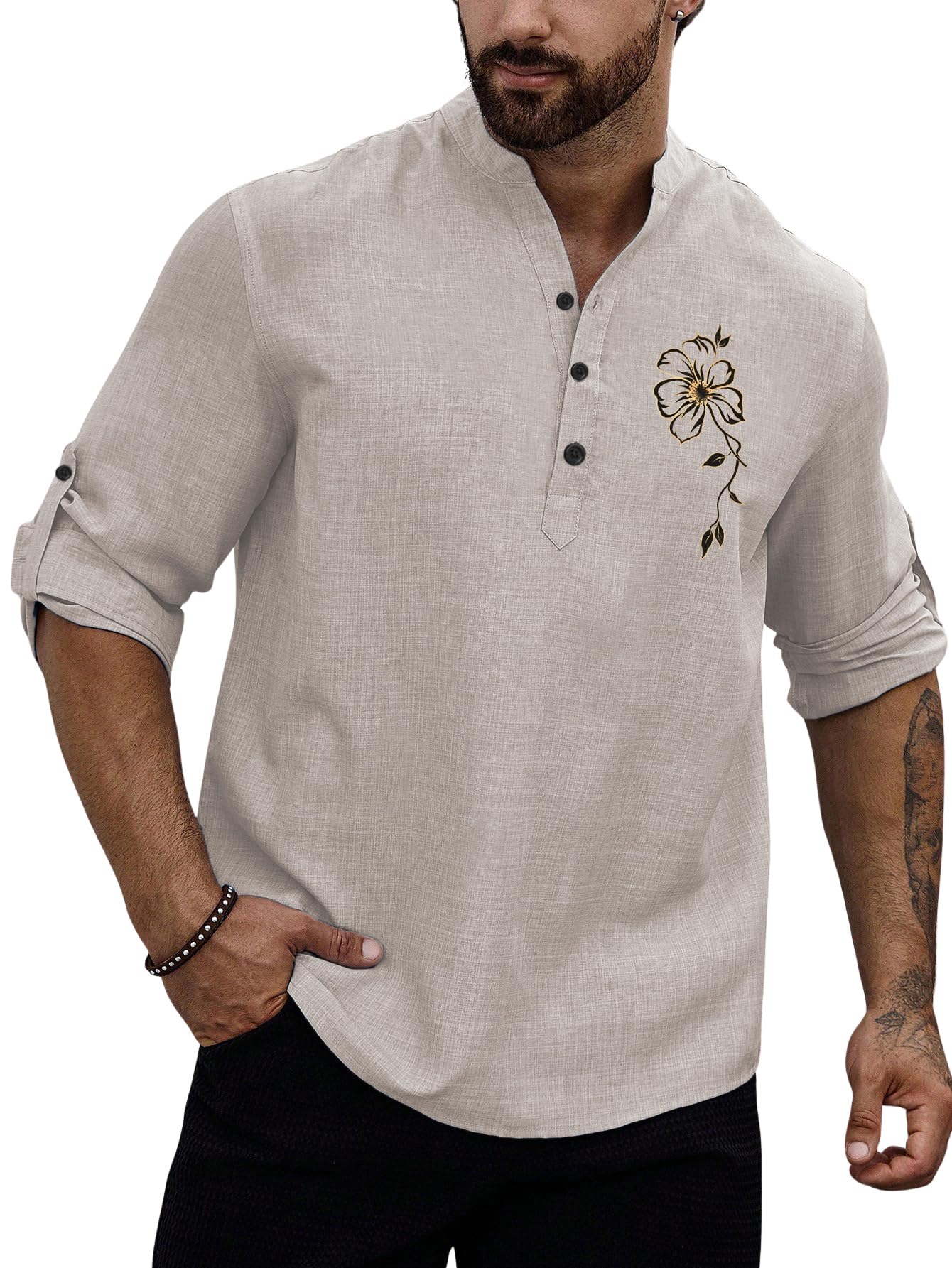 Roadster Men's Kurta Shirt |Premium Linen Printed | Stylish Ethnic Wear | Comfortable Fit Design | Clean Look Structure | Versatile Styling | Ideal for Casual, Festive, Party (5265) in multi