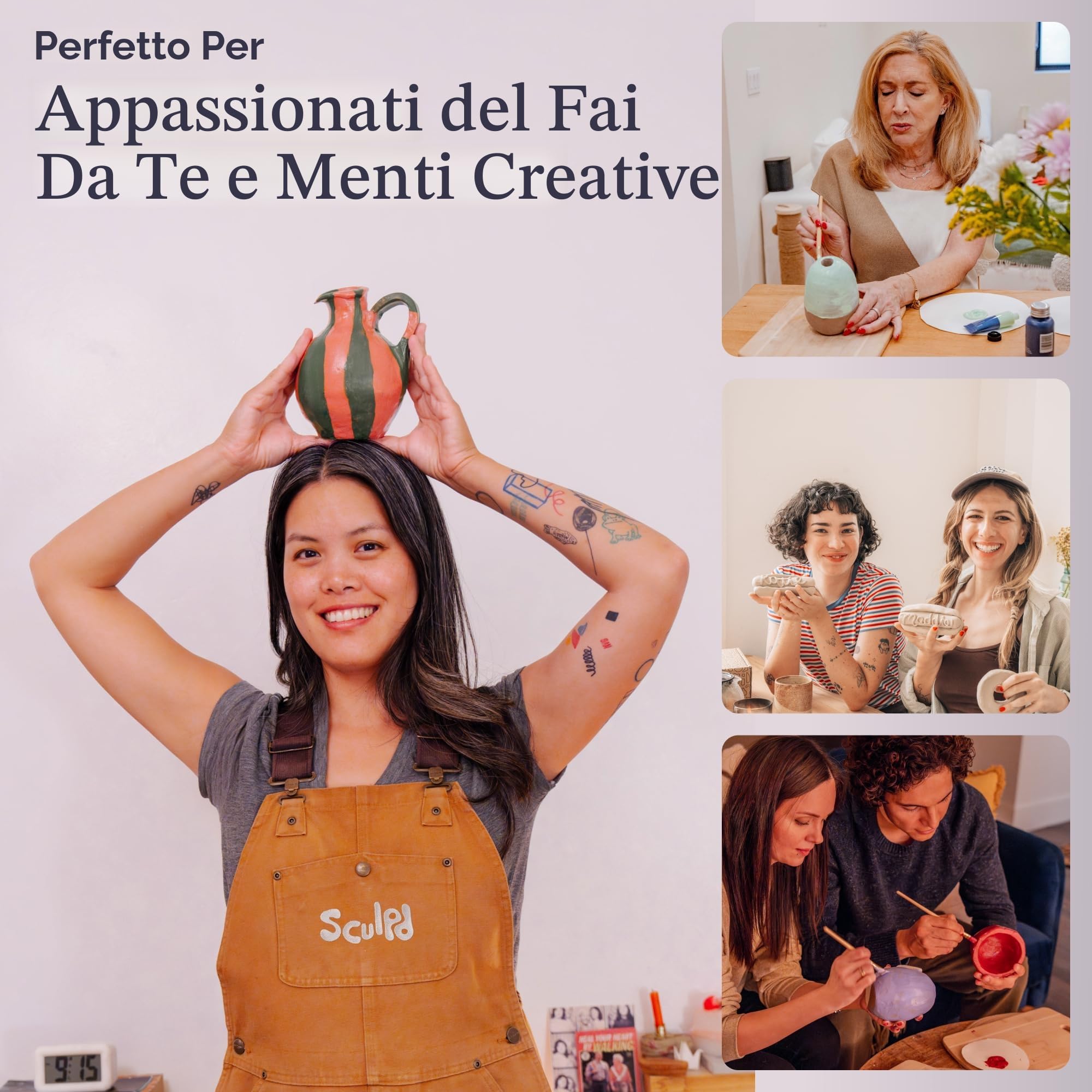 Sculpd - L'originale kit di ceramica per adulti - include argilla asciutta all'aria per adulti, strumenti per scolpire, vernice, pennelli, guide, set di arti e mestieri serali per coppie, vernice