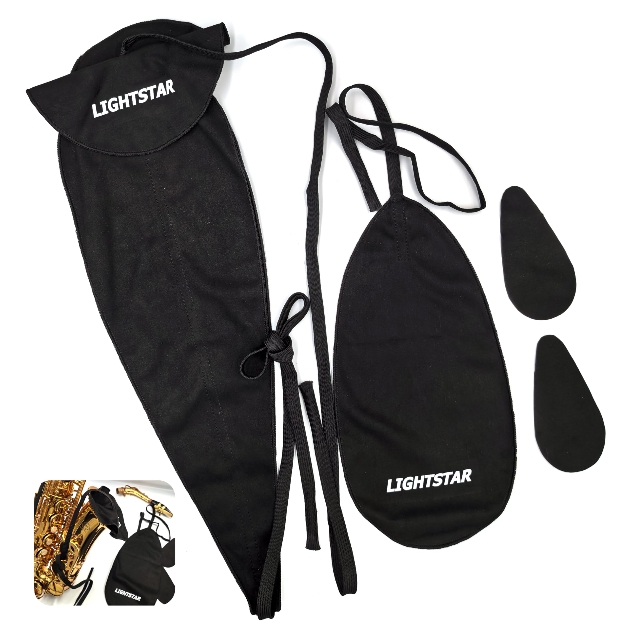 2PCS Saxophone Clarinet Care Bundle Alto, Tenor Sax Cleaning Cloth Kit, man-made chamois (Sax-black)