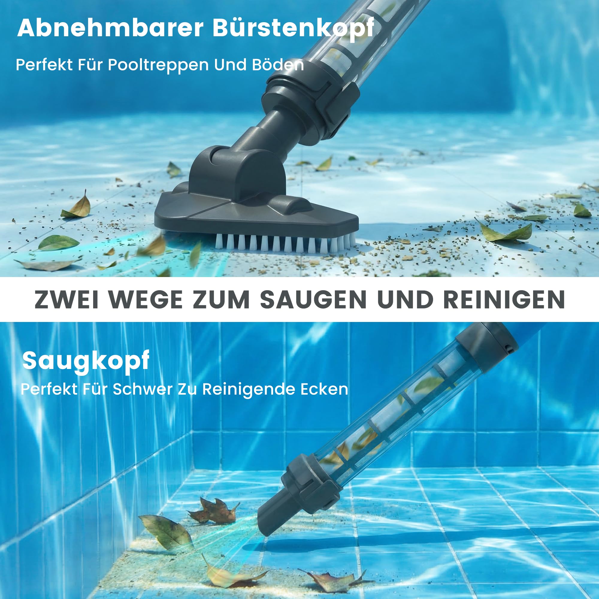Aspirapolvere per piscina a batteria, senza fili, con autonomia fino a 60 minuti, con asta telescopica per vasca idromassaggio, spa, piccole piscine fuori terra e piscine per bambini