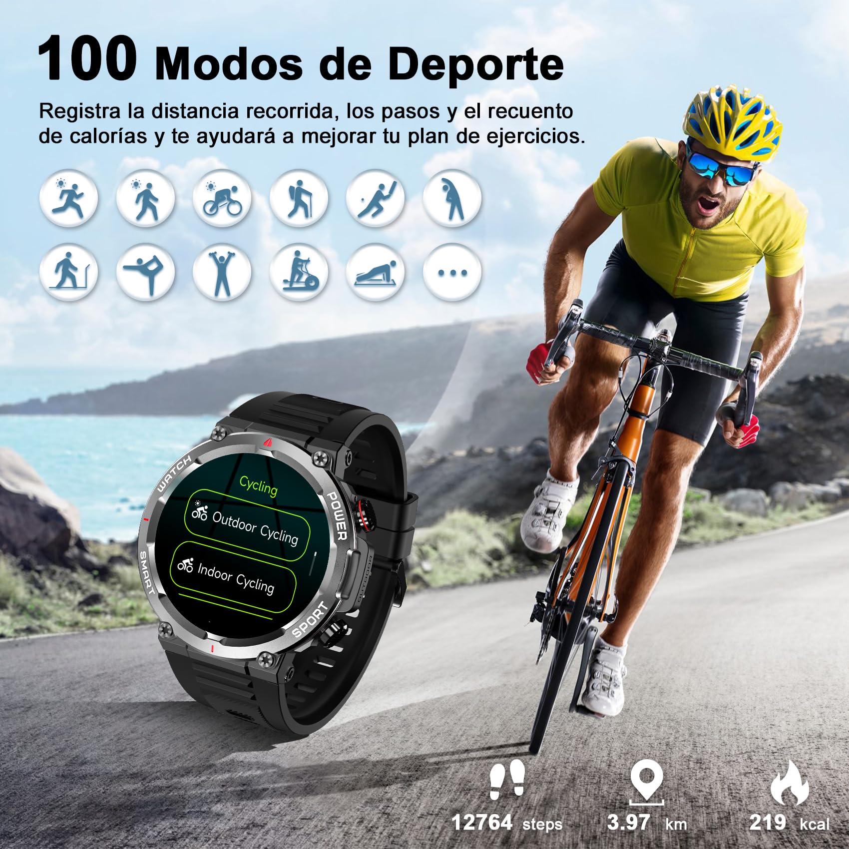 Blackview Reloj Inteligente Hombre - Llamadas Bluetooth, 1,39" Smartwatch con Pulsómetro/Oxímetro (SpO2)/Monitor de Sueño/Podómetro, 100 Modos Deportivos Pulsera Actividad para Android iOS (2 Correas)