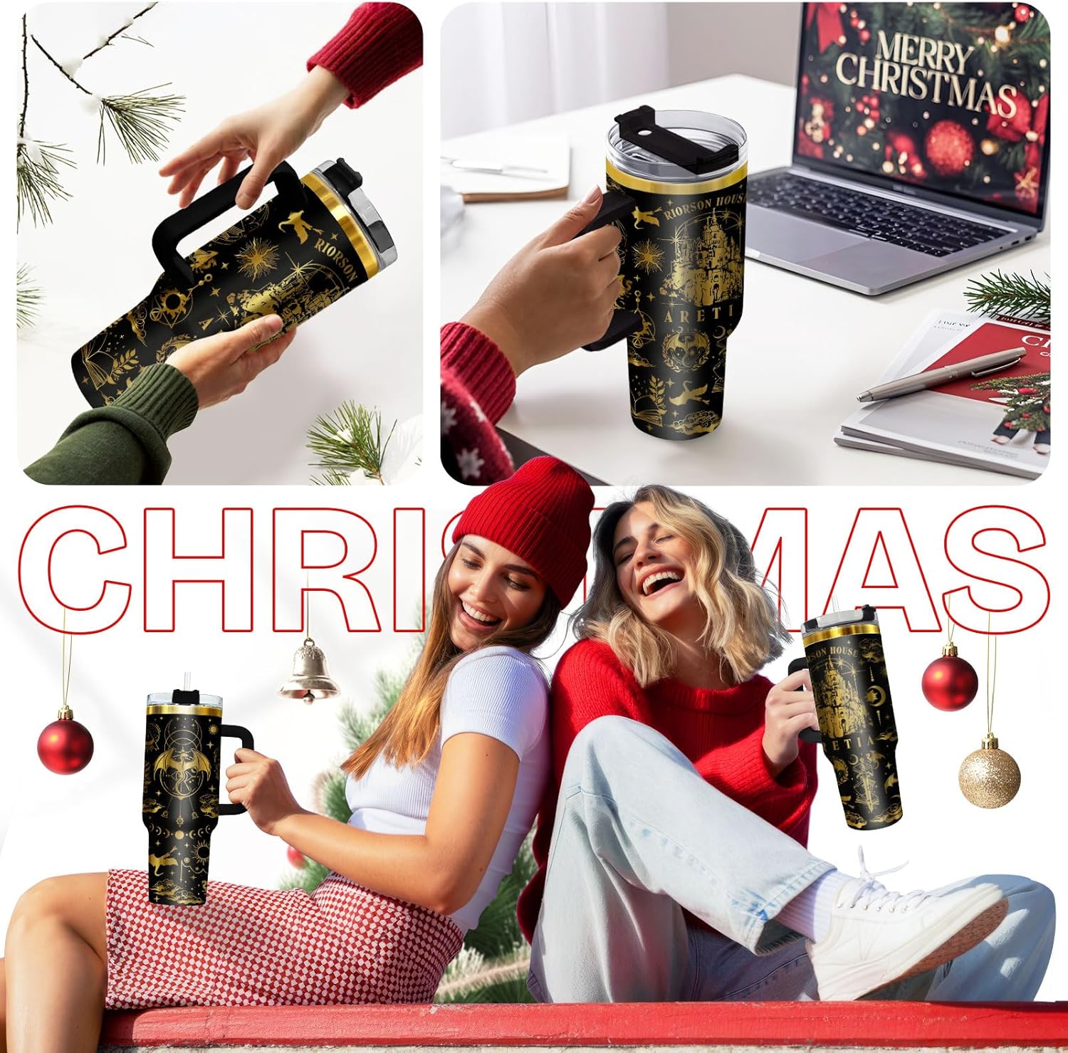 34HD Fantasy Castle Dragon Tumbler 40oz Stainless Steel Insulated with Handle Straw - Engraved Magical Book Lover Gift, Birthday Bookworm Present to Women & Young Adults - Bookish Items - Image 8