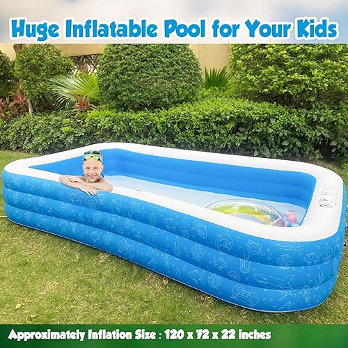 Miniatura 2 de PartyGears Piscina inflable para niños 120 x 72 x 22 pulgadas piscina inflable familiar de tamaño completo para adultos y mayores de 3 años buena