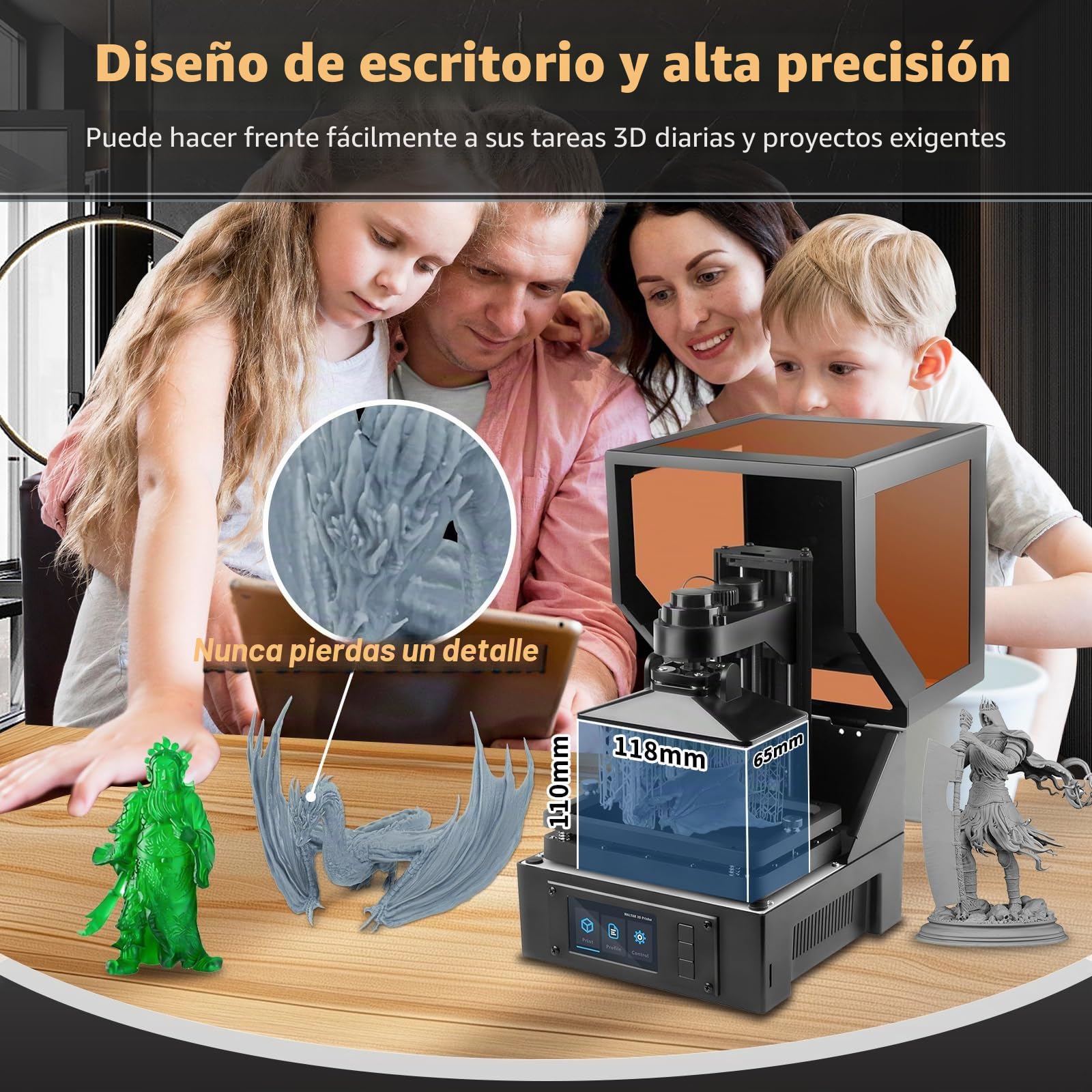MALYAN Mini impresora 3D de resina S100 con pantalla de curado LCD 2K de 5.5 pulgadas, alta precisión, nivelación automática, tamaño de impresión 115 x 65 x 110 mm, apta para principiantes