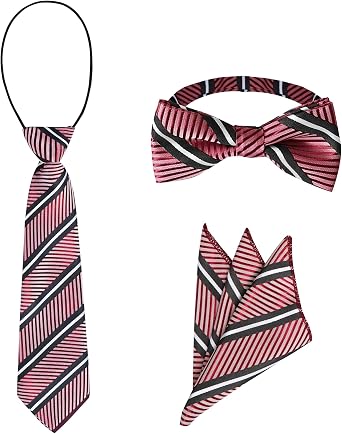DHTS Boys Bow Tie Striped Neckties and Pocket Square Set Ties for Kids Age 6-16 Wedding Party School Christmas Easter