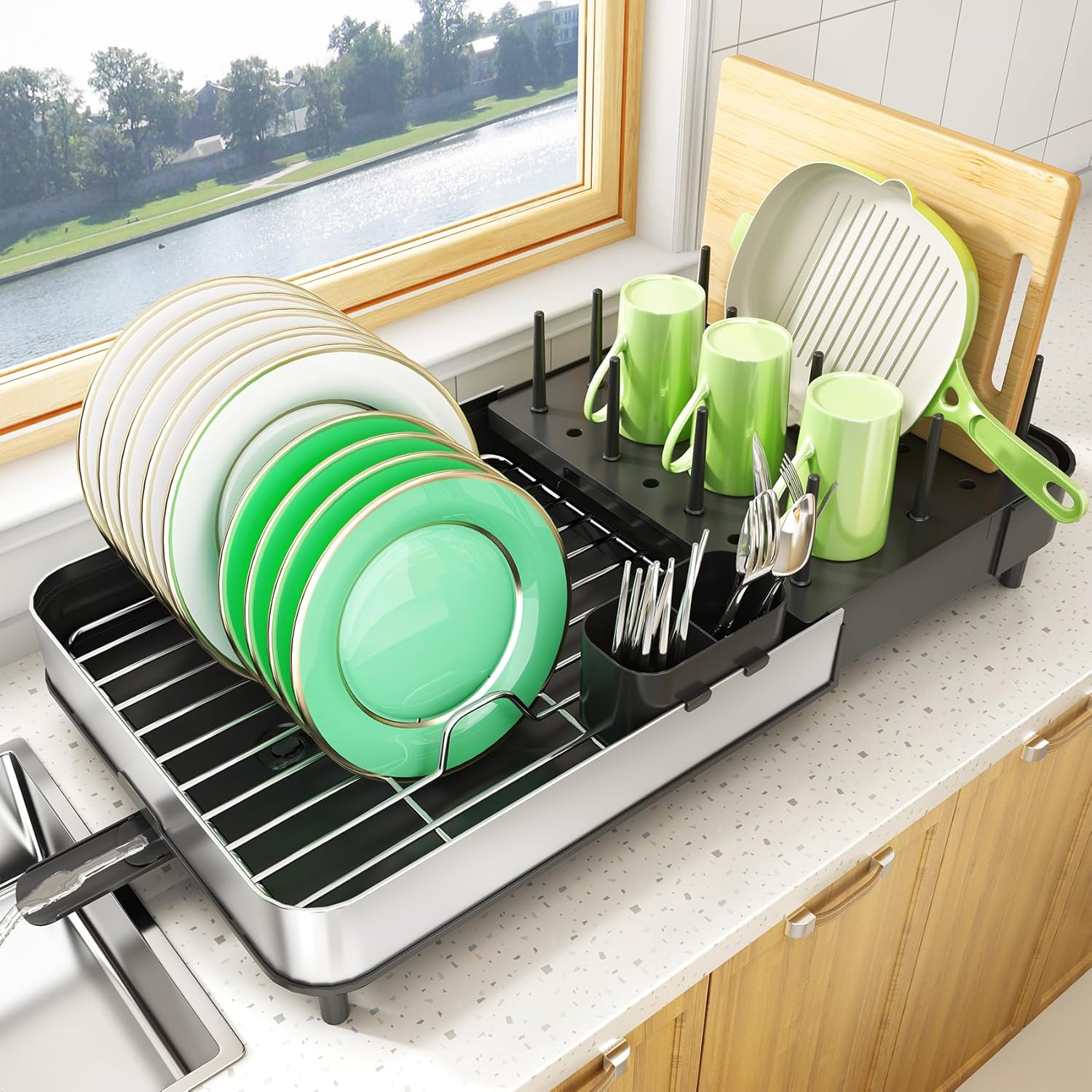 Expandable Stainless Steel Dish Drying Rack with Kuwait Ubuy