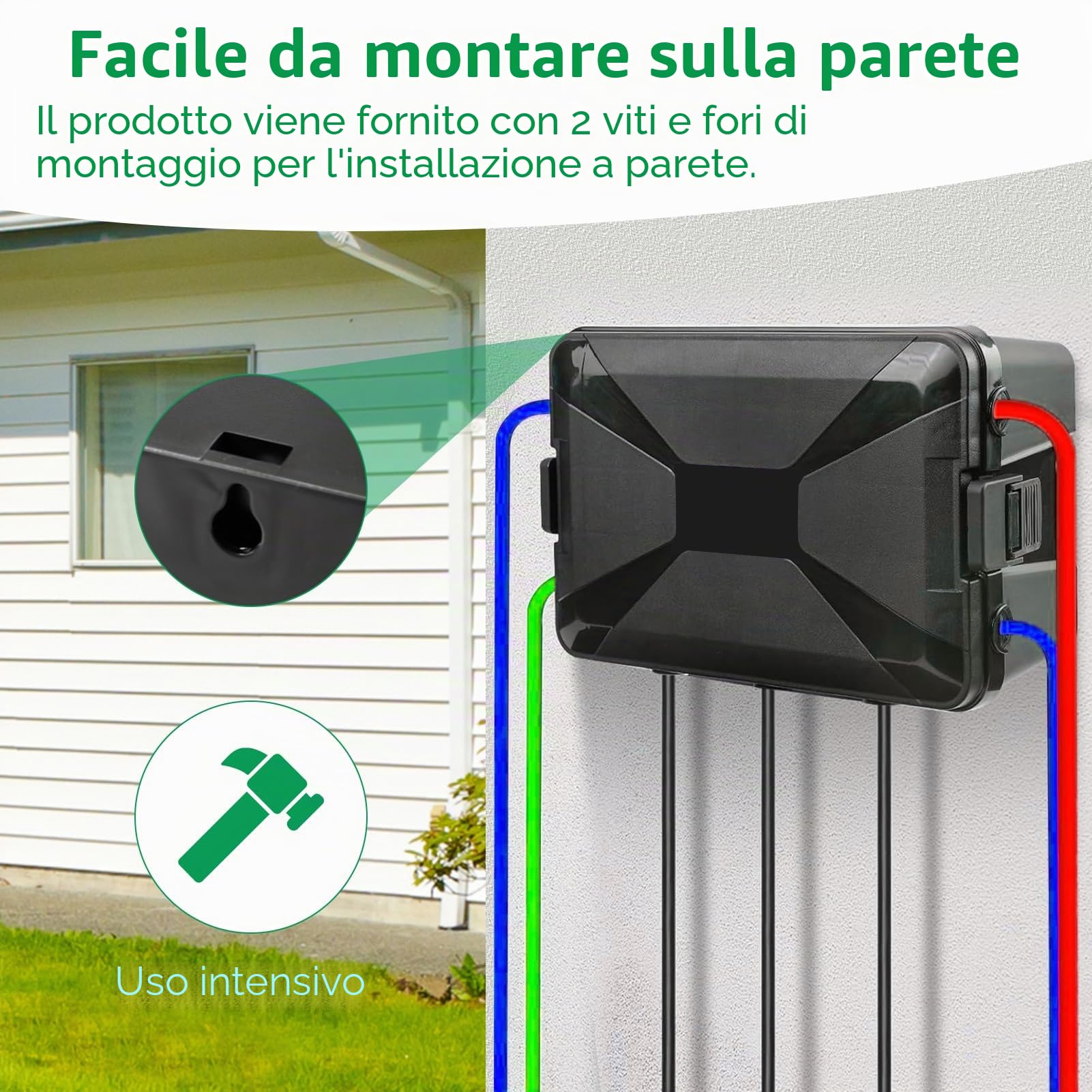Gugxiom Grande scatola impermeabile per esterni, 32 x 22 x 13 cm, IP54, Outdoor Electric Box, 7 cavi porte, scatola per cavi di prolunga, ciabatta e connettori esterni (nero)