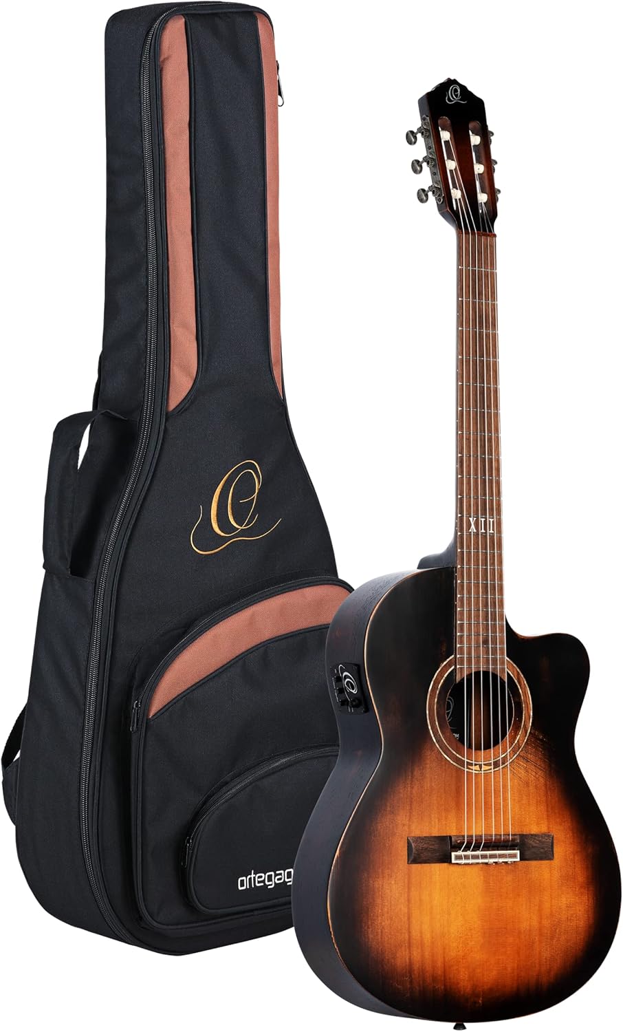 Ortega Guitars 6 String Private Room Distressed Suite Solid Top Slim Neck Acoustic-Electric Nylon Classical Guitar w/Bag, Right (DSSUITE-C/E)