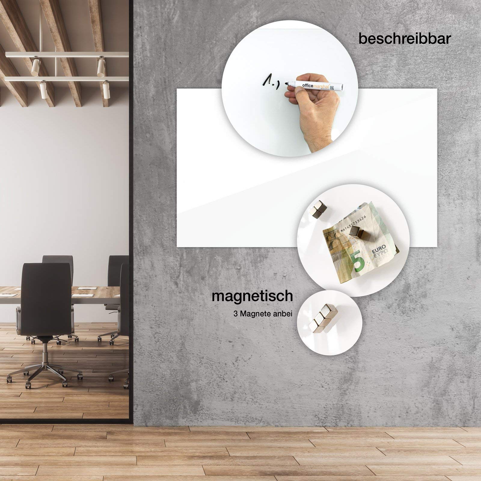 Floordirekt Tablica prezentacyjna – suchościeralna – tablica magnetyczna – lakierowana lub szklana – magnetyczna i do pisania – tablica do pisania, magnetyczna tablica ścienna (biała szklana, 90 x 120