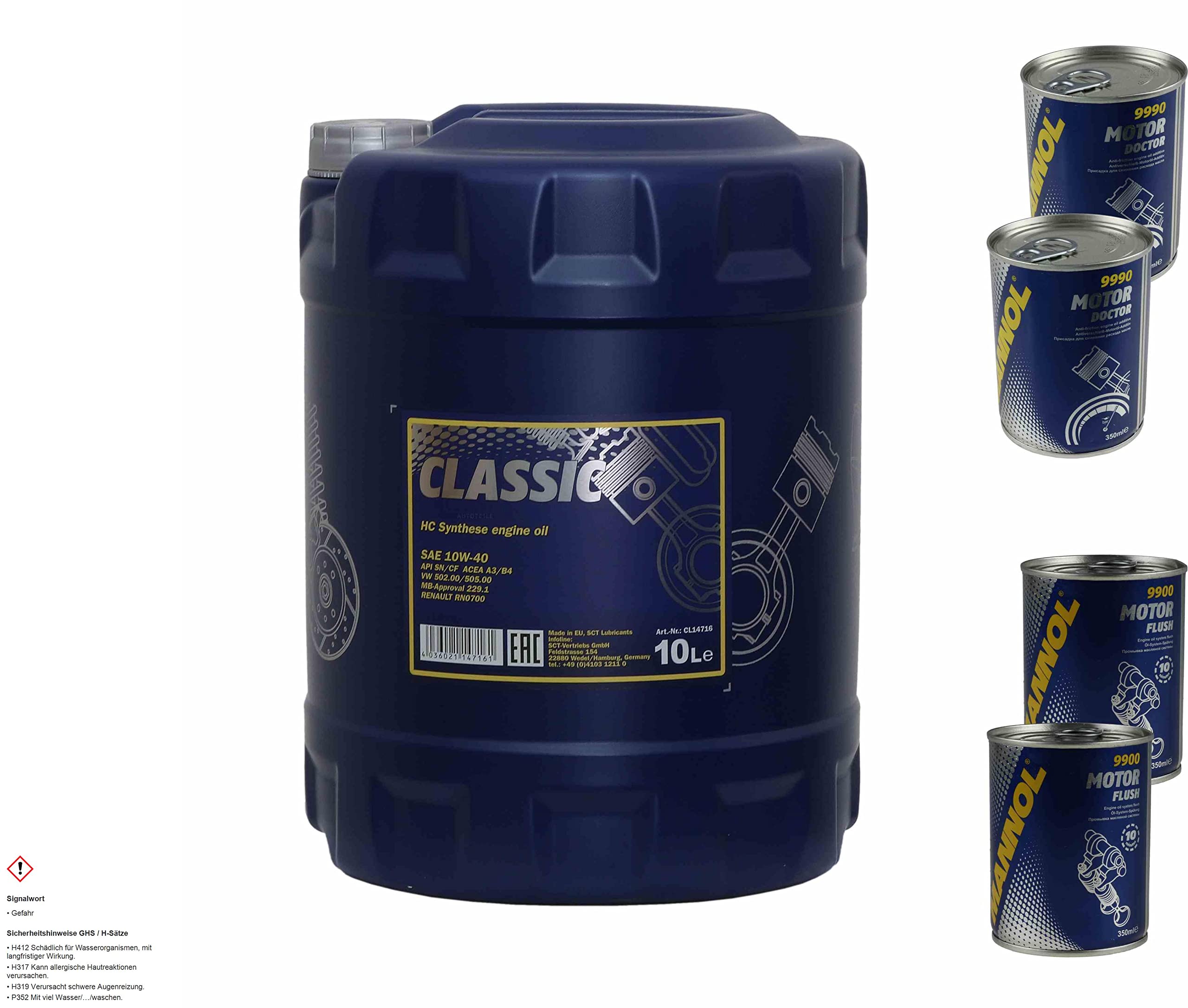 Mannol Classic 10W-40 - Aceite para motor (10 L, 2 unidades, motor Doctor+Motor Flush)