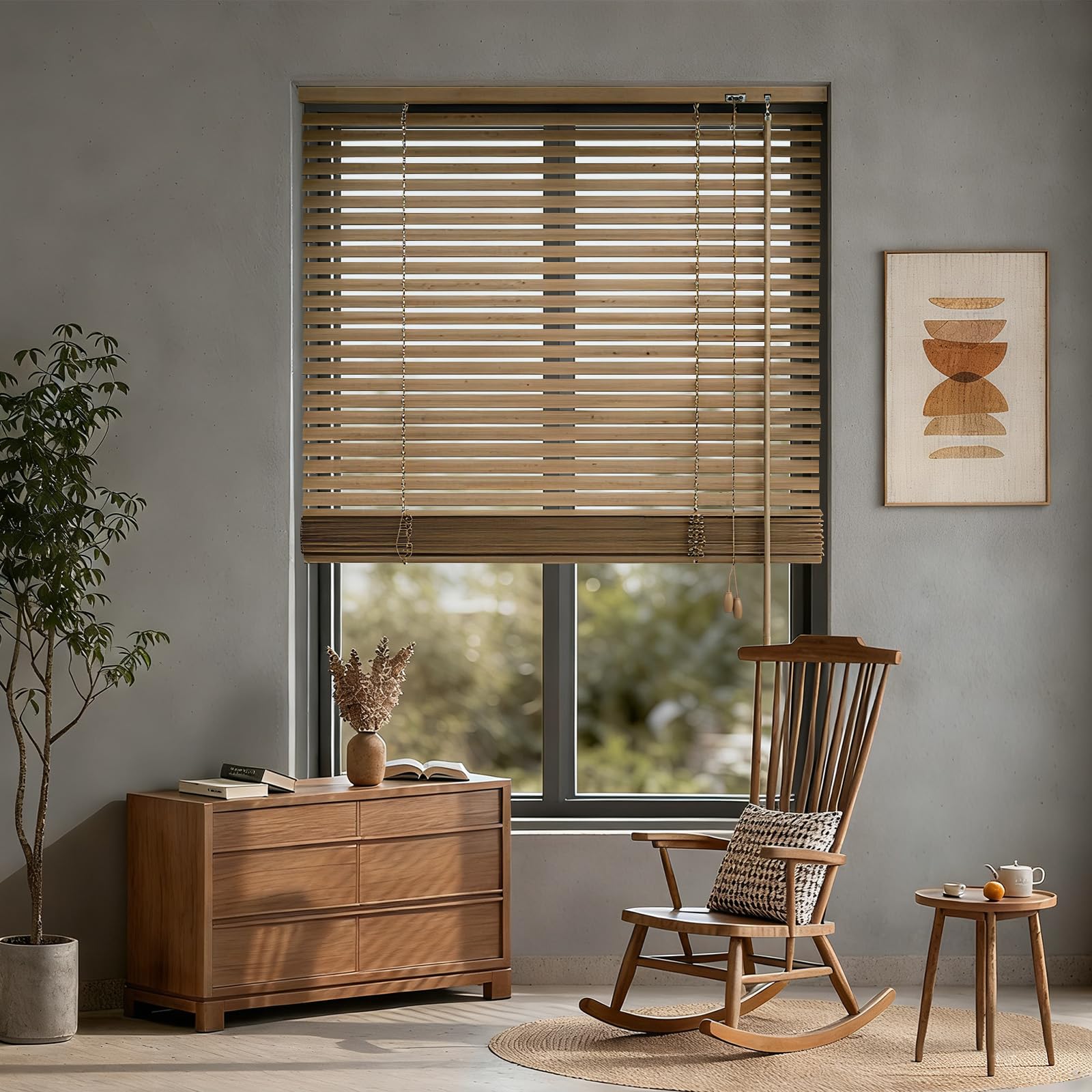 Sekey Jalousie Holzjalousie 35mm Holz jalousien Jalousette Echtholz Anpassbare Jalousie 140x160cm Khaki – Bild 6