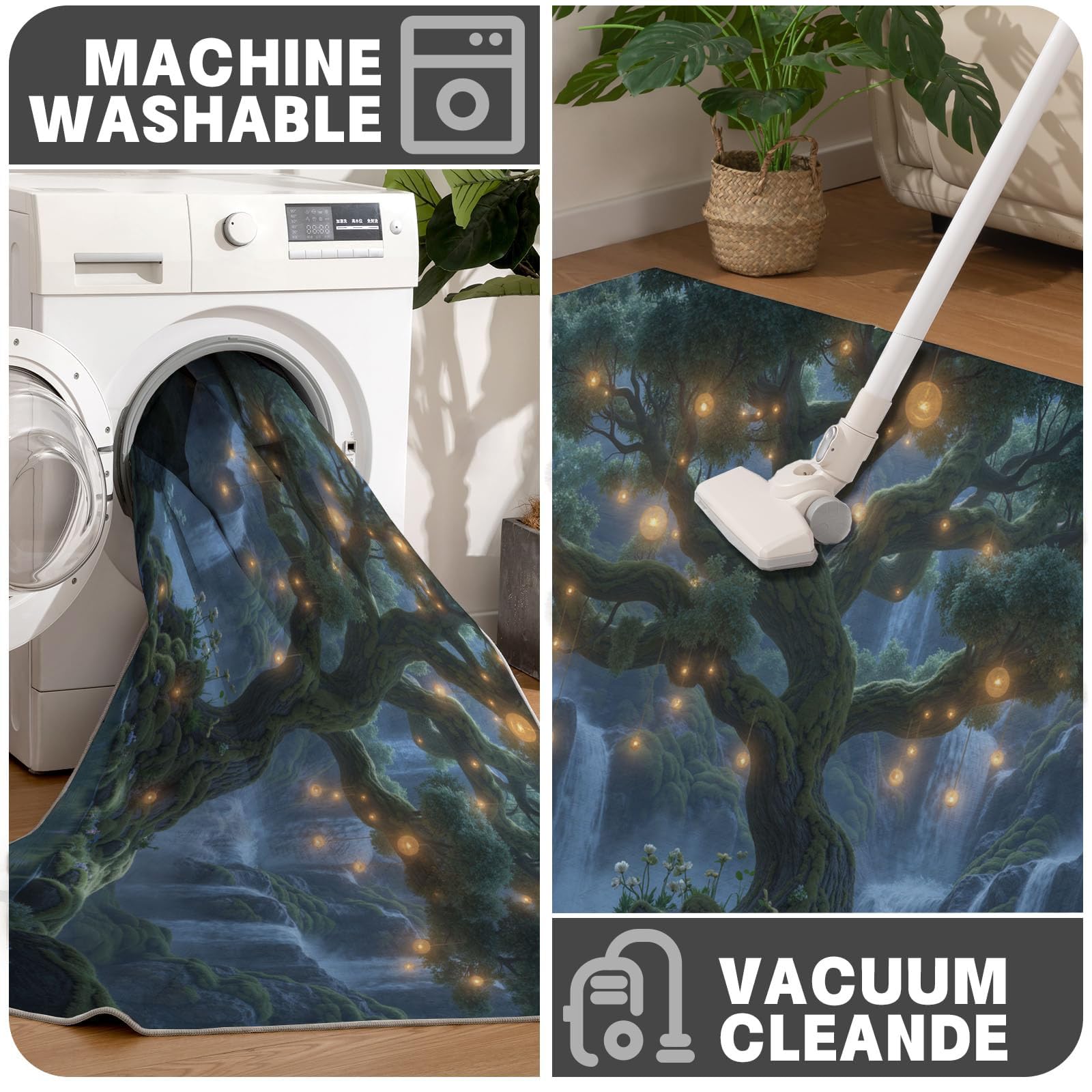 60 x 90 cm Zerbino Ingresso - Muschio Alberi Secolari Cascate Tappeto Morbido per Ingresso E Interno, Tpr Fondo Antiscivolo, Facile Da Pulire Con Bordi Resistenti - Scenari Fantastici Tappeto Genitori